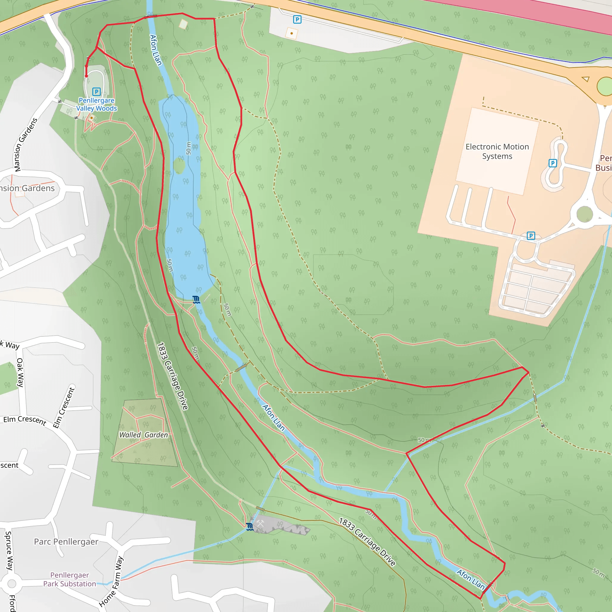Penllergare Valley Woods Loop mobile static map