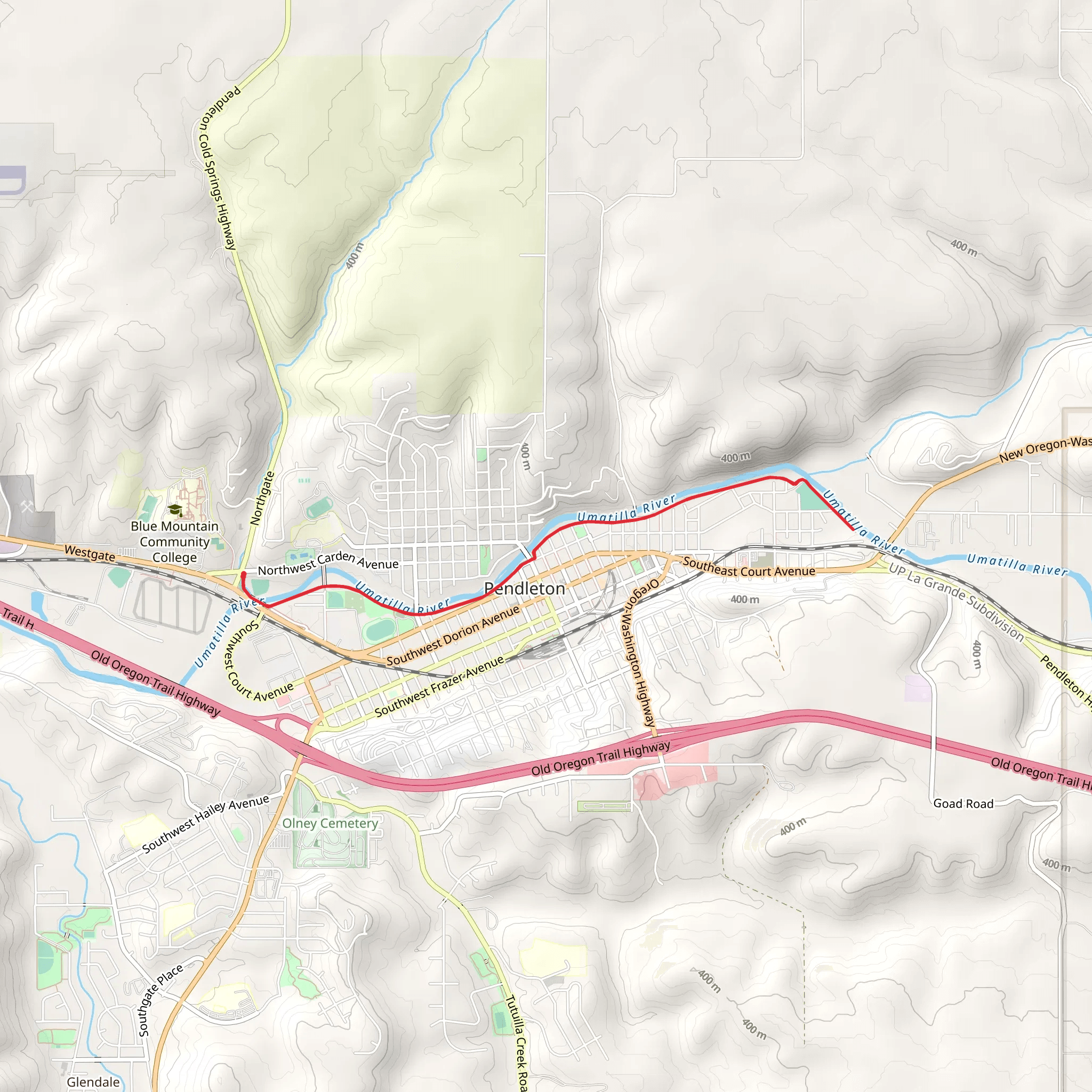 Pendleton and Umatilla River Parkway mobile static map