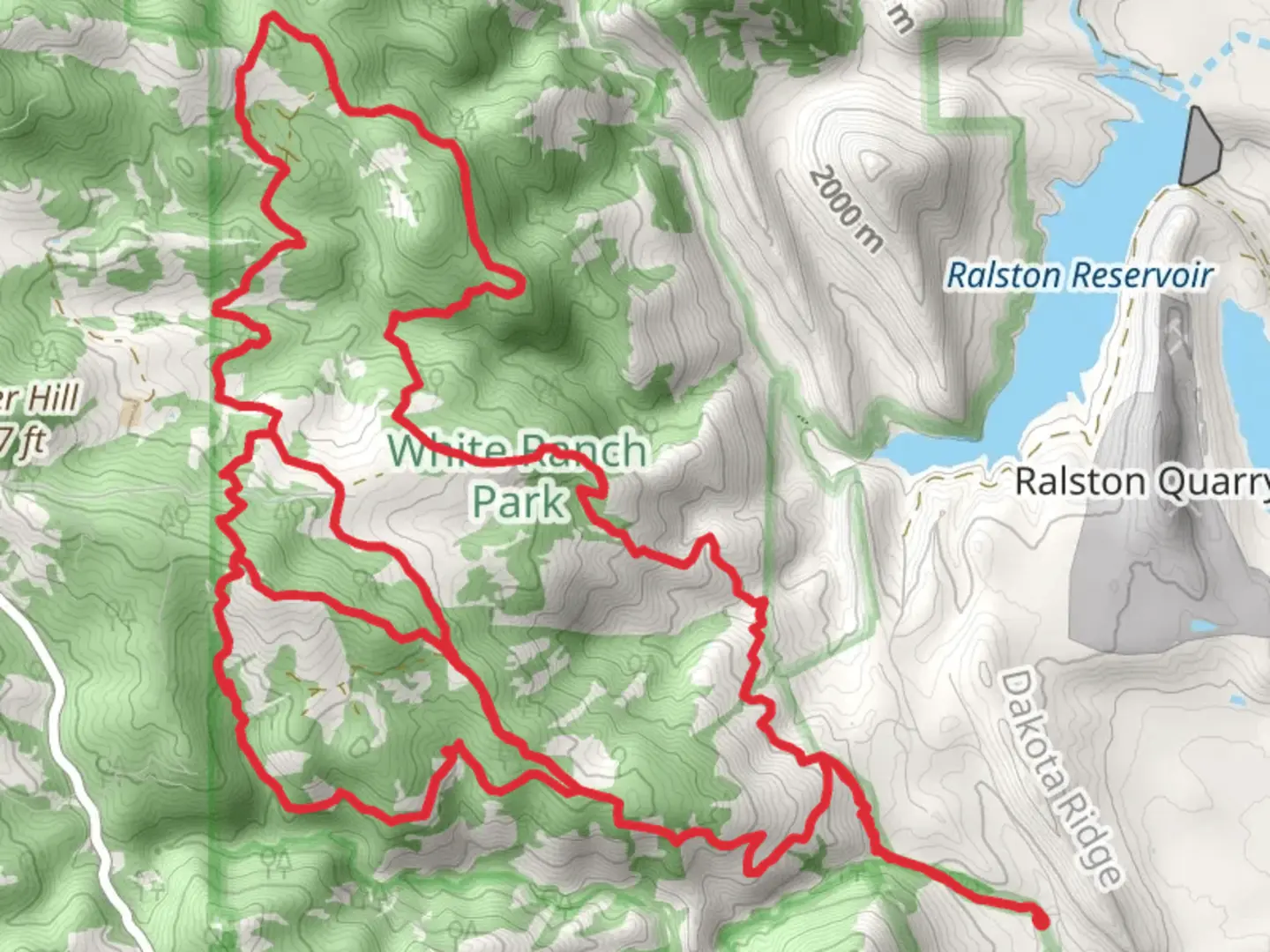 An image depicting the trail Belcher Hill, Eawhide Trail and Mustang Loop Trail and its surrounding area.