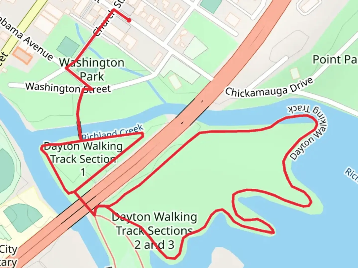 An image depicting the trail Dayton Walking Loop Track and its surrounding area.