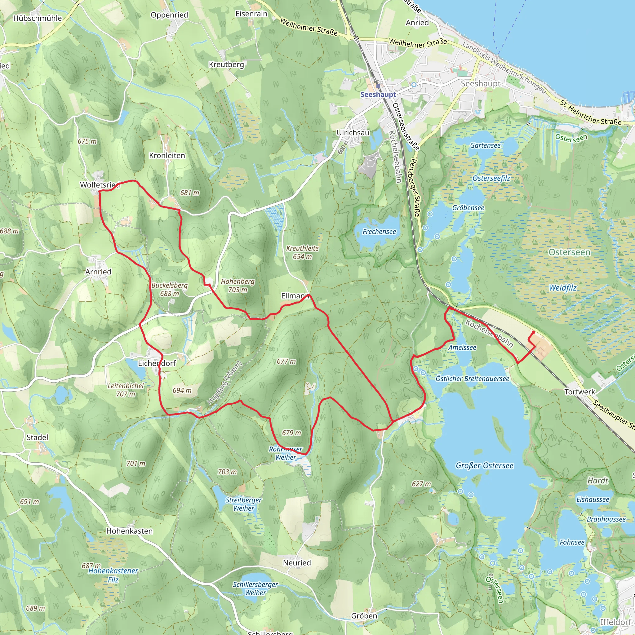 Lauterbacher Wald and Buckelsberg Loop via Grober Ostersee mobile static map