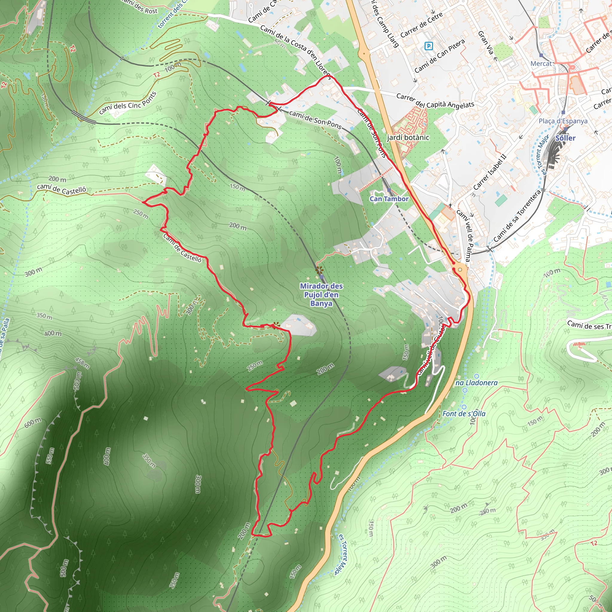 Loop from the first Soller roundabout using the old track to Deia. Lovely views of the town and valley mobile static map