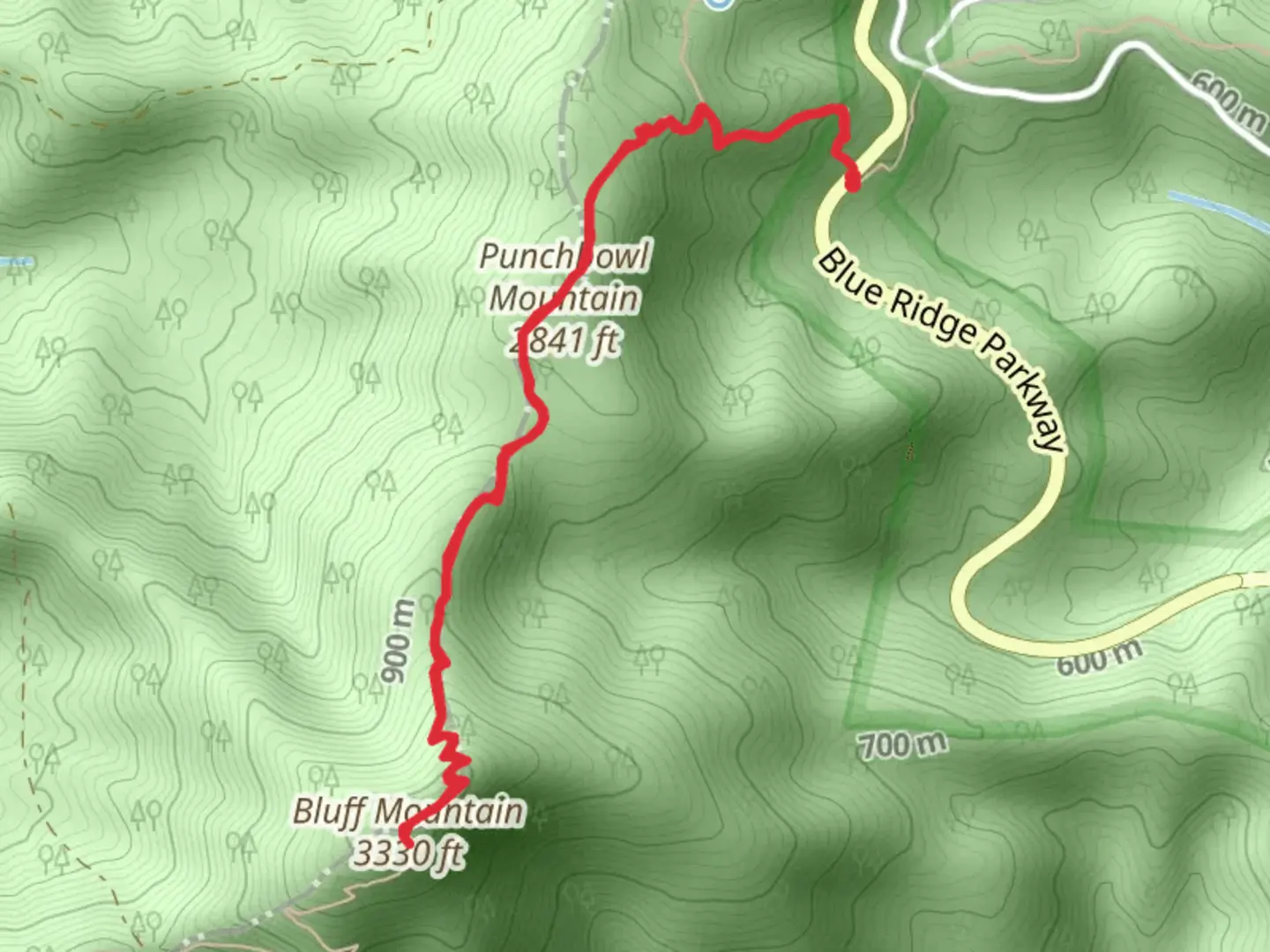 An image depicting the trail Punchbowl Mountain and Bluff Mountain via Appalachian Trail and its surrounding area.