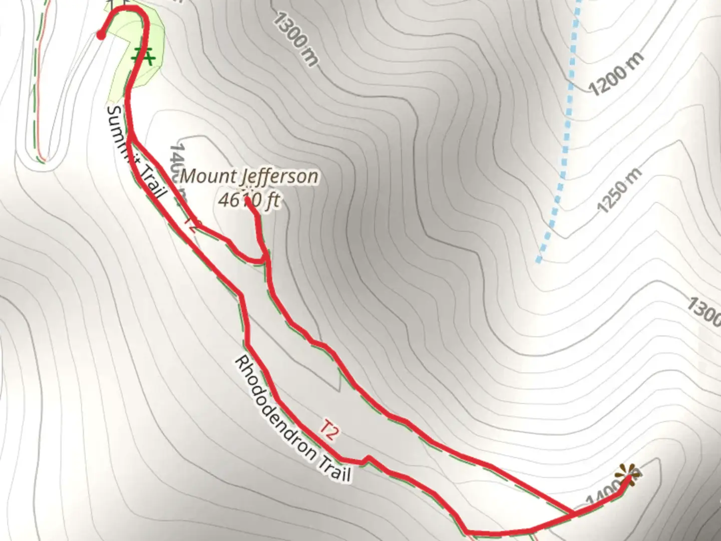 An image depicting the trail Mount Jefferson via Summit Trail and Rhododendron Trail and its surrounding area.
