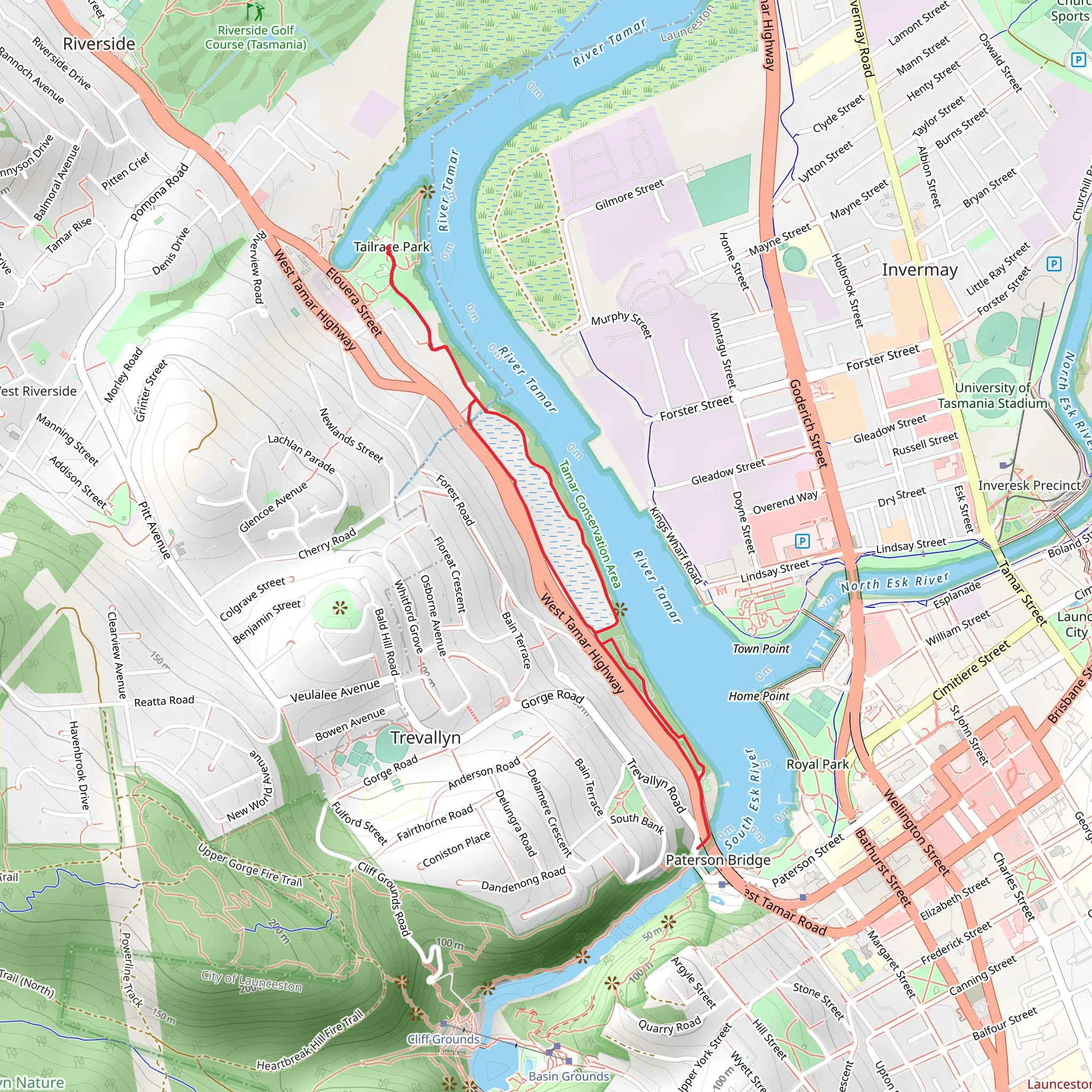 West Tamar Trail mobile static map