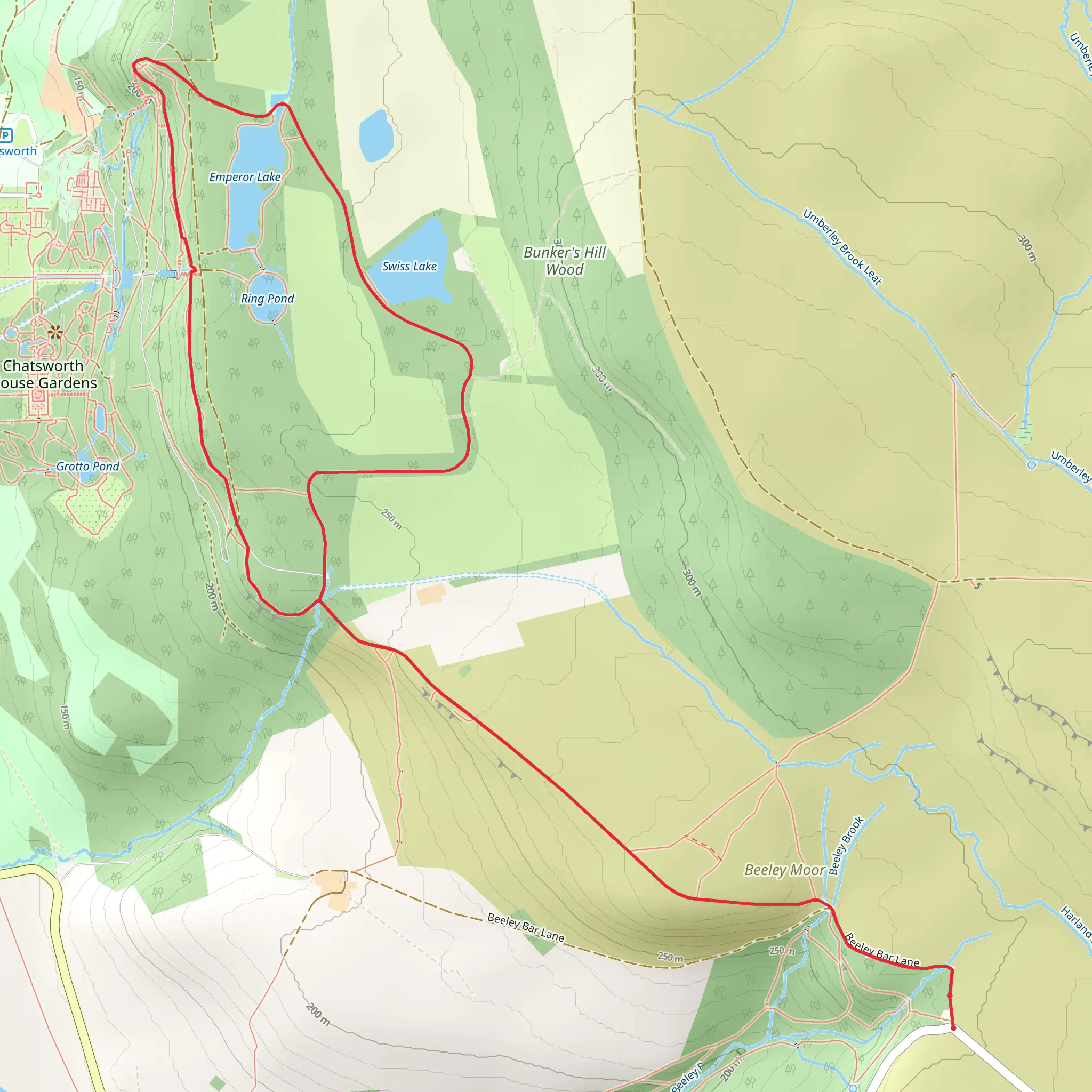 Beeley Lane - Rabbit Warren and Chatsworth Park mobile static map