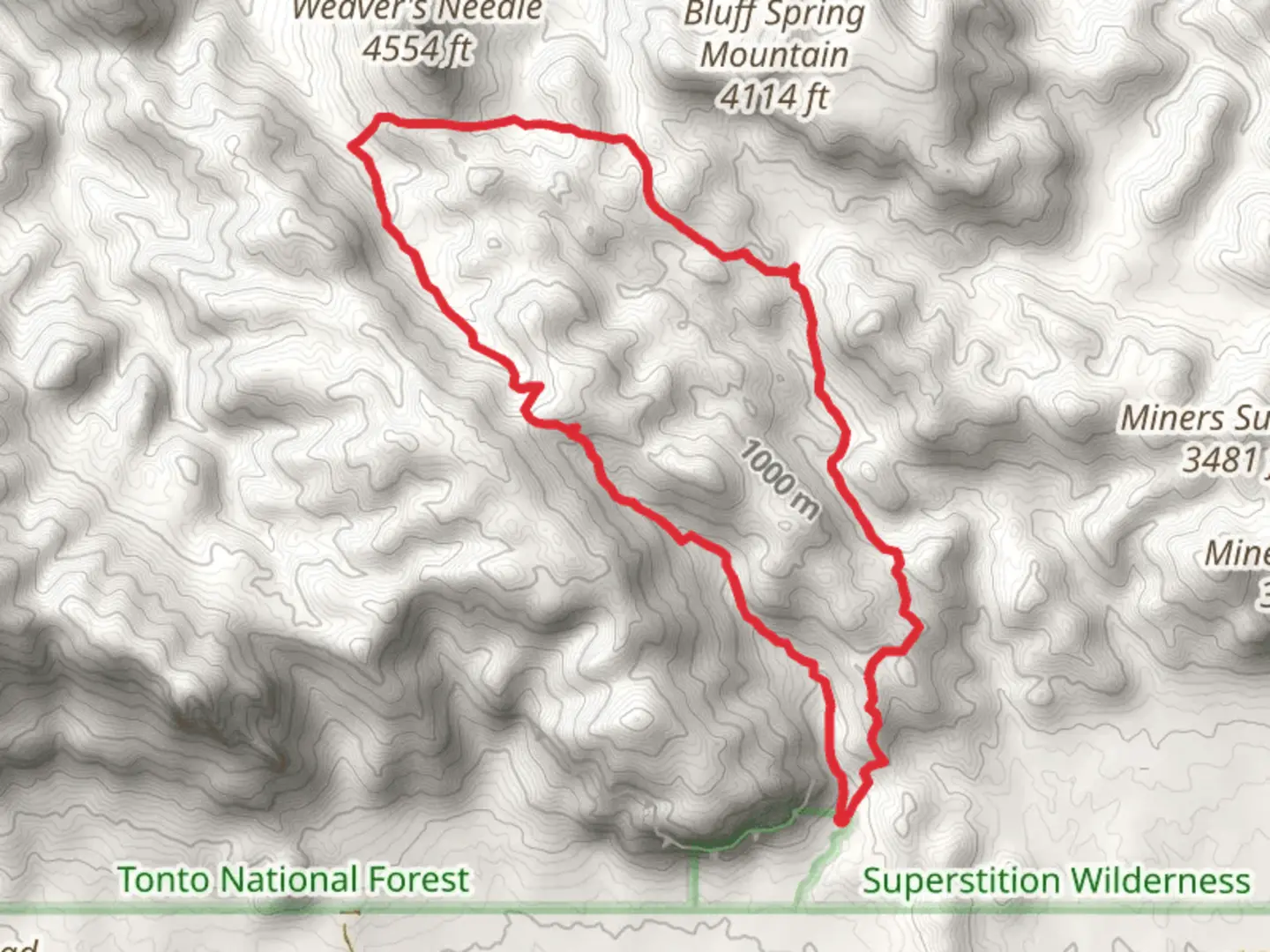 An image depicting the trail Bluff Spring, Bluff Saddle and Fremont Saddle Loop Trail and its surrounding area.