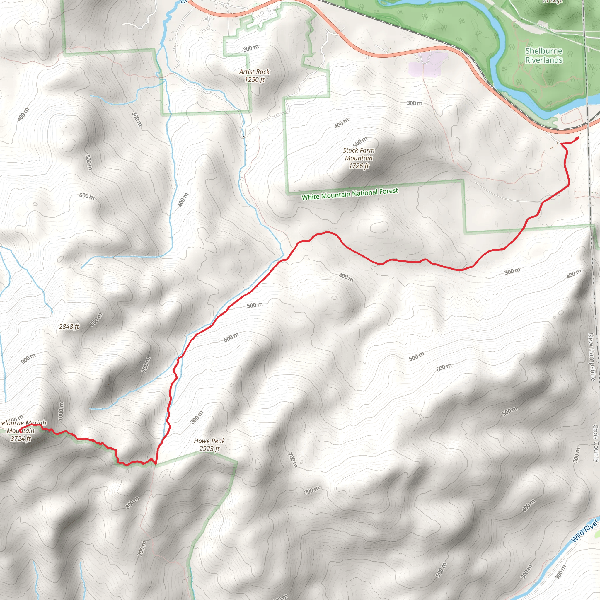 Shelburne Moriah Mountain via Shelburne and Kenduskeag Trail mobile static map