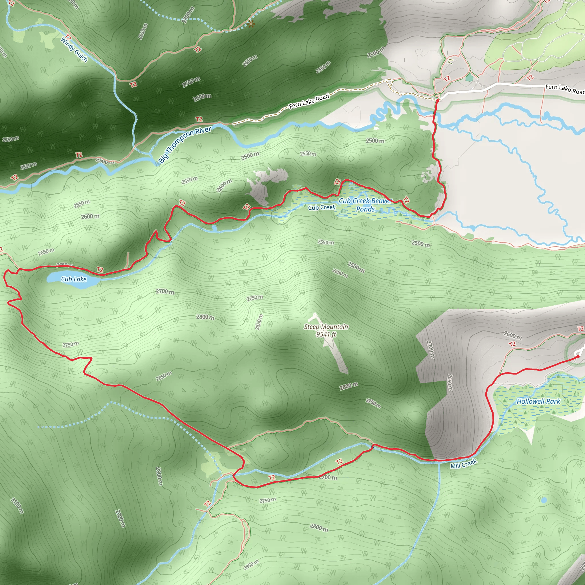 Cub Lake Trail and Cub Lake-Mill Creek Basin Trail mobile static map