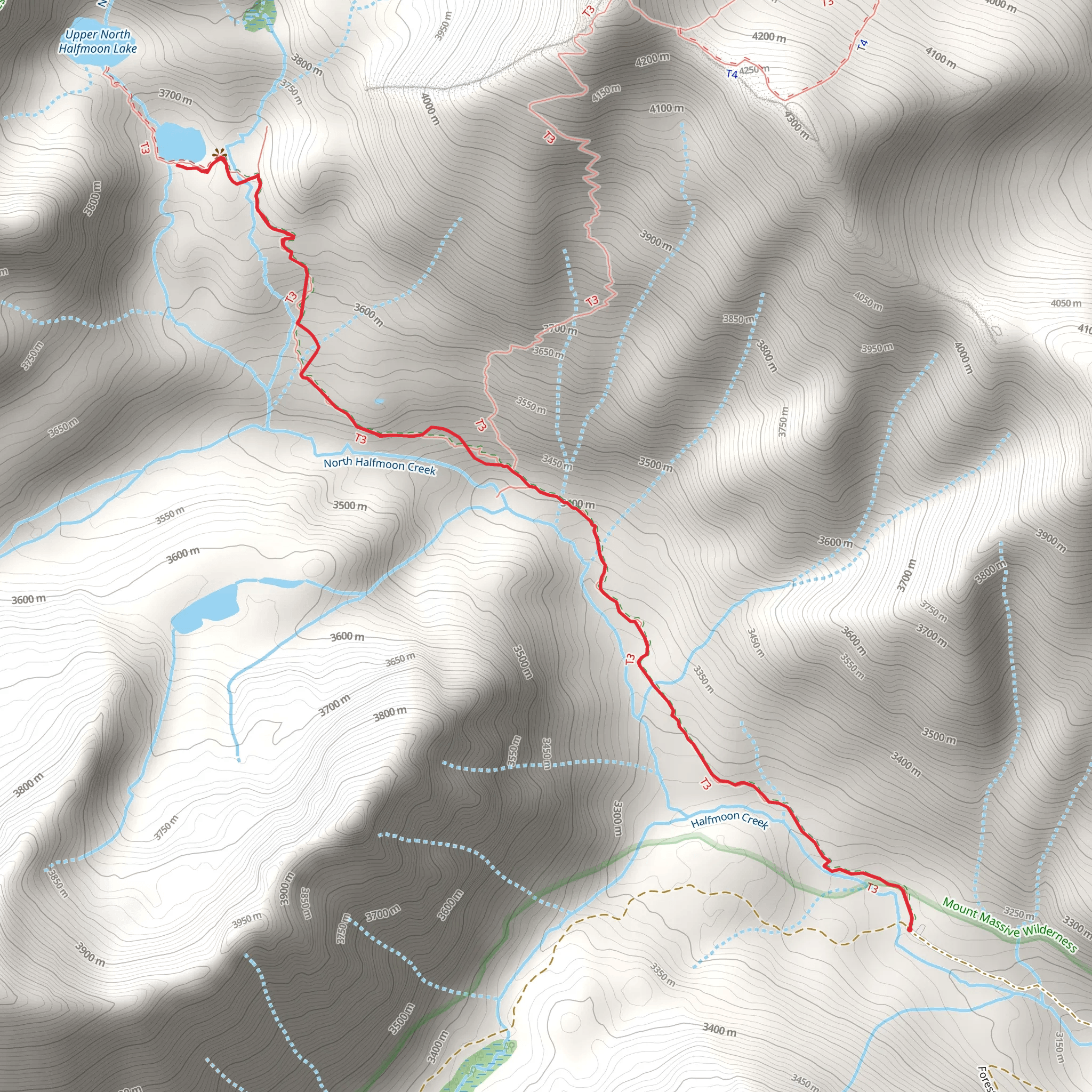 North Halfmoon Lakes via Mt Massive Southwest Slopes mobile static map