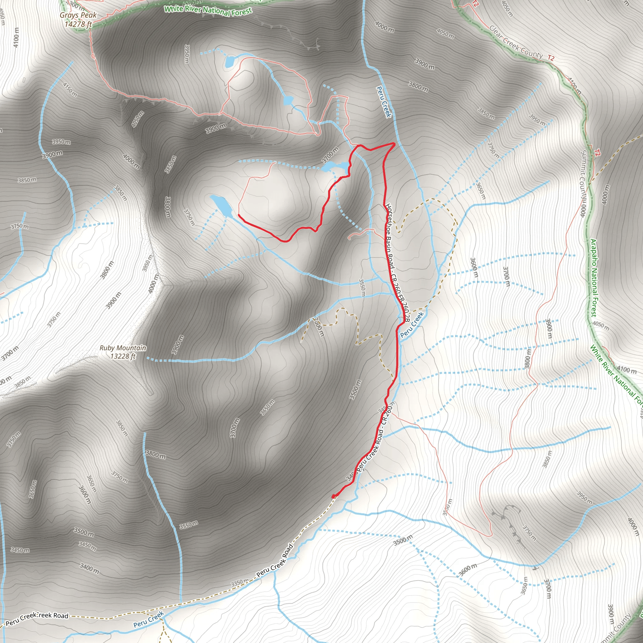 Horseshoe Basin and Upper Peru Creek Loop Trail mobile static map