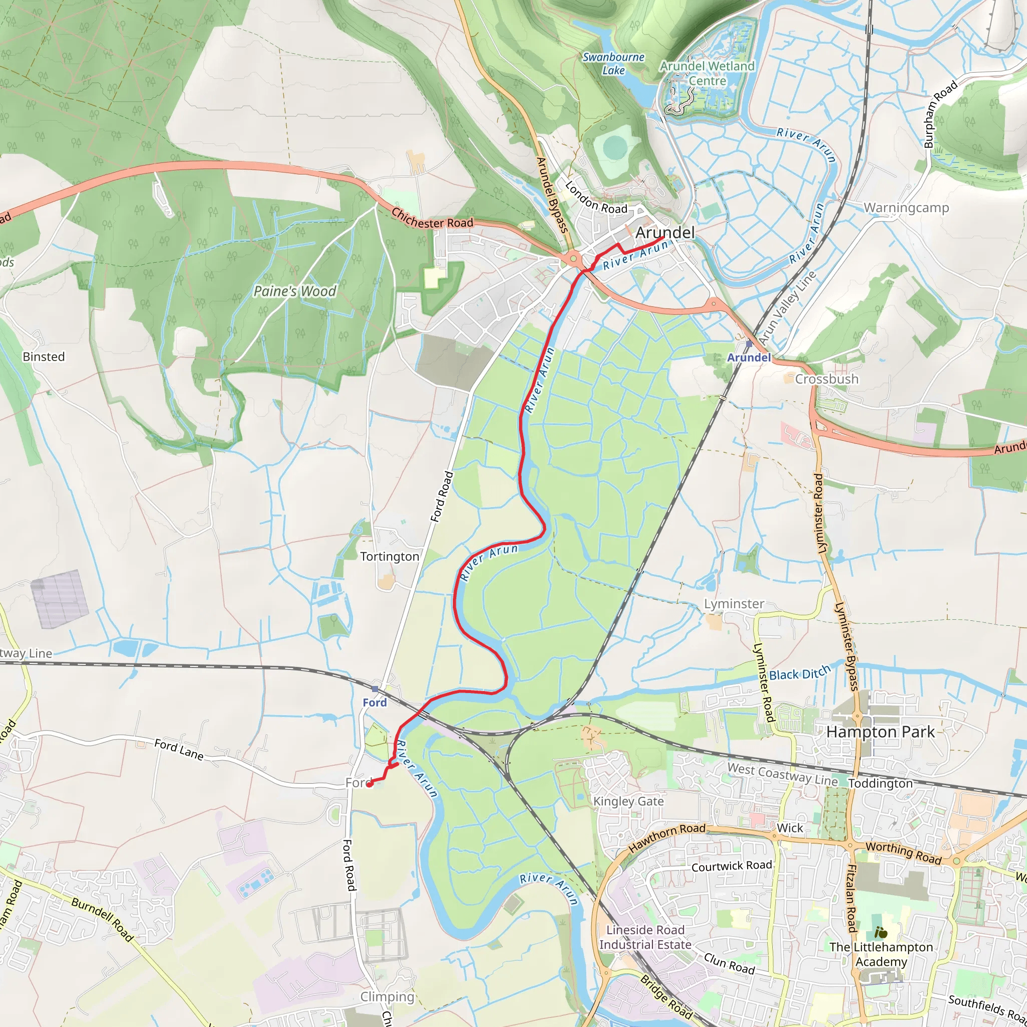 Ford to Arundel Walk via River Arun mobile static map