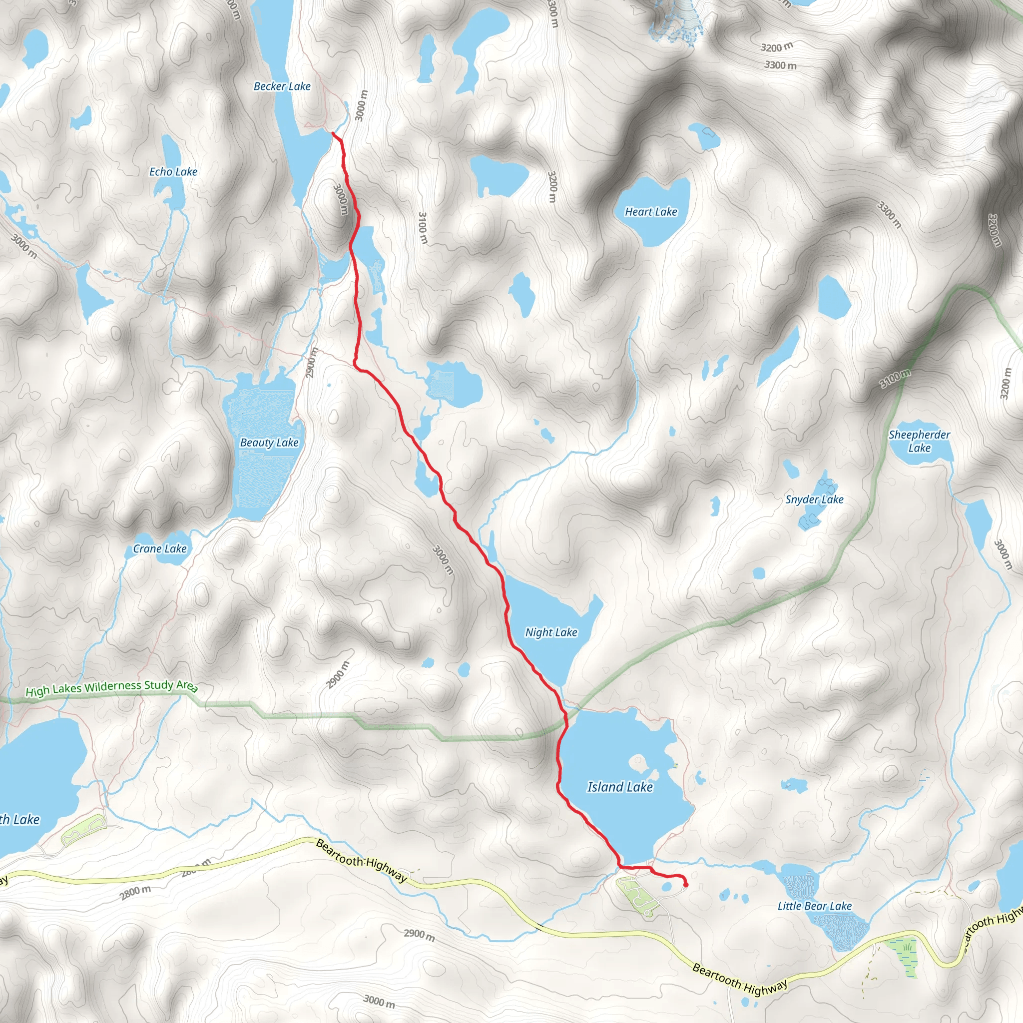 Becker Lake via Beartooth High Lakes Trail mobile static map