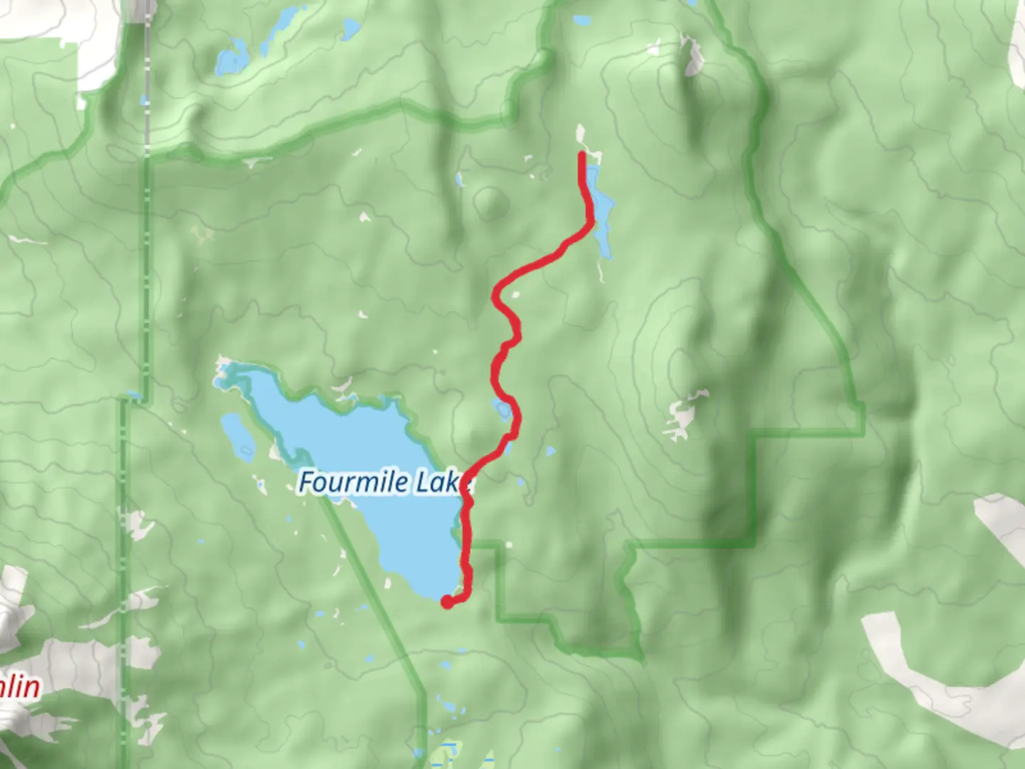An image depicting the trail Fourmile Lake, Budger Lake and Long Lake and its surrounding area.