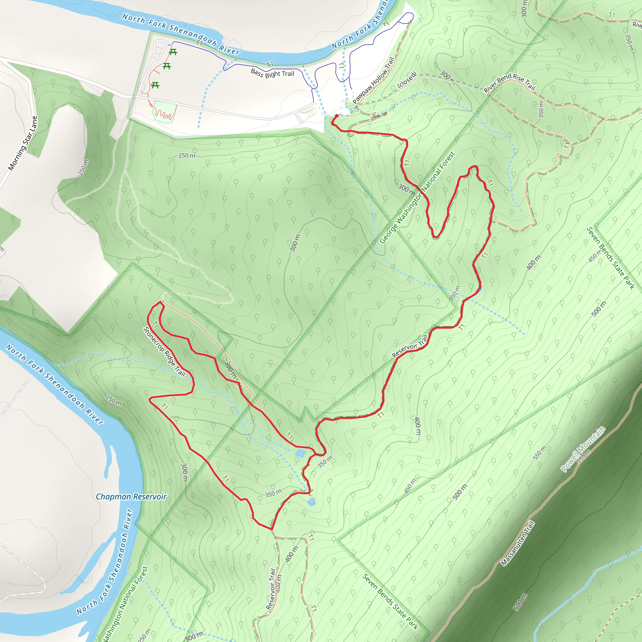 Stonecrop Ridge Loop via Pawpaw Hollow Trail mobile static map