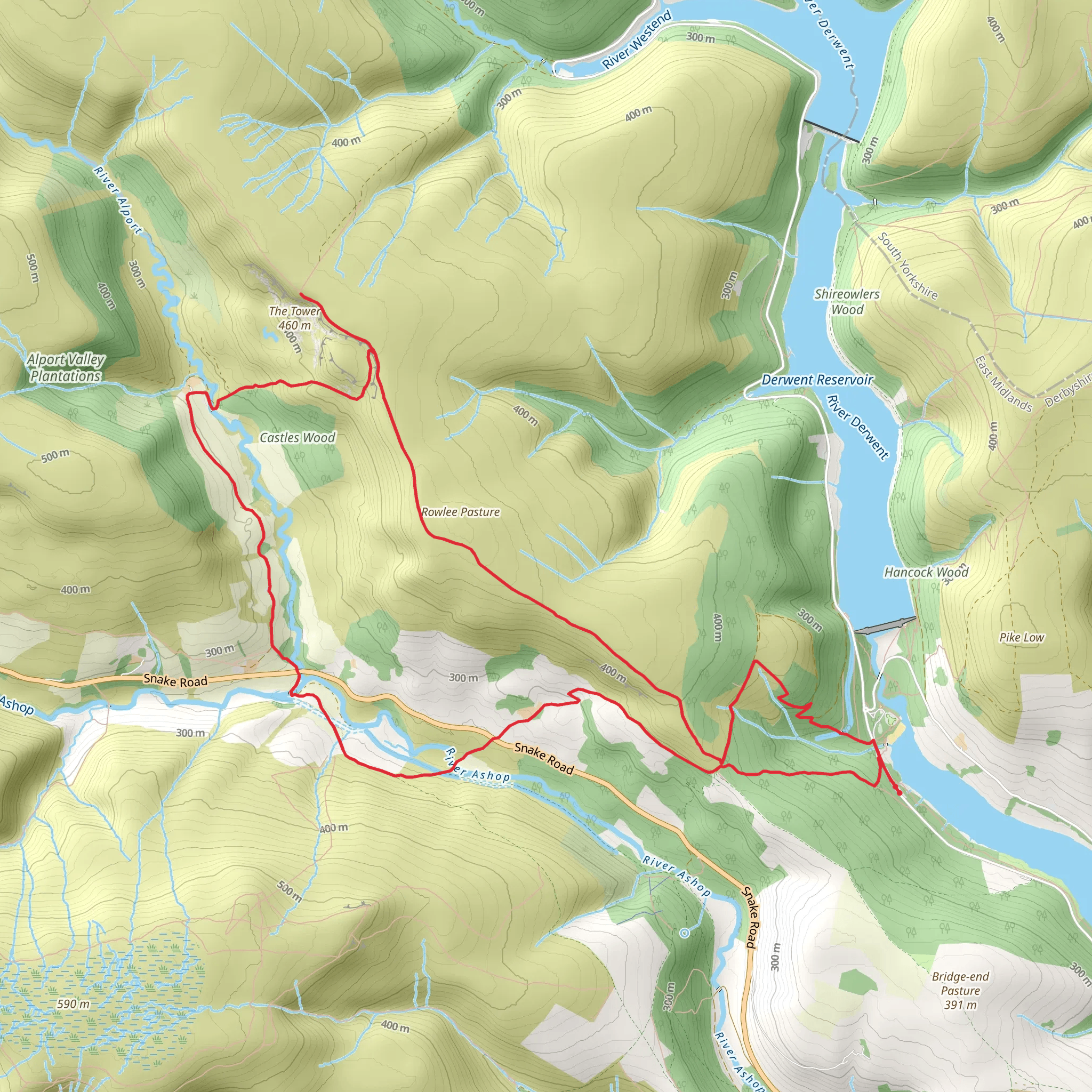 Bellhag Tor, Alport Castles and Rowlee Bridge Loop mobile static map