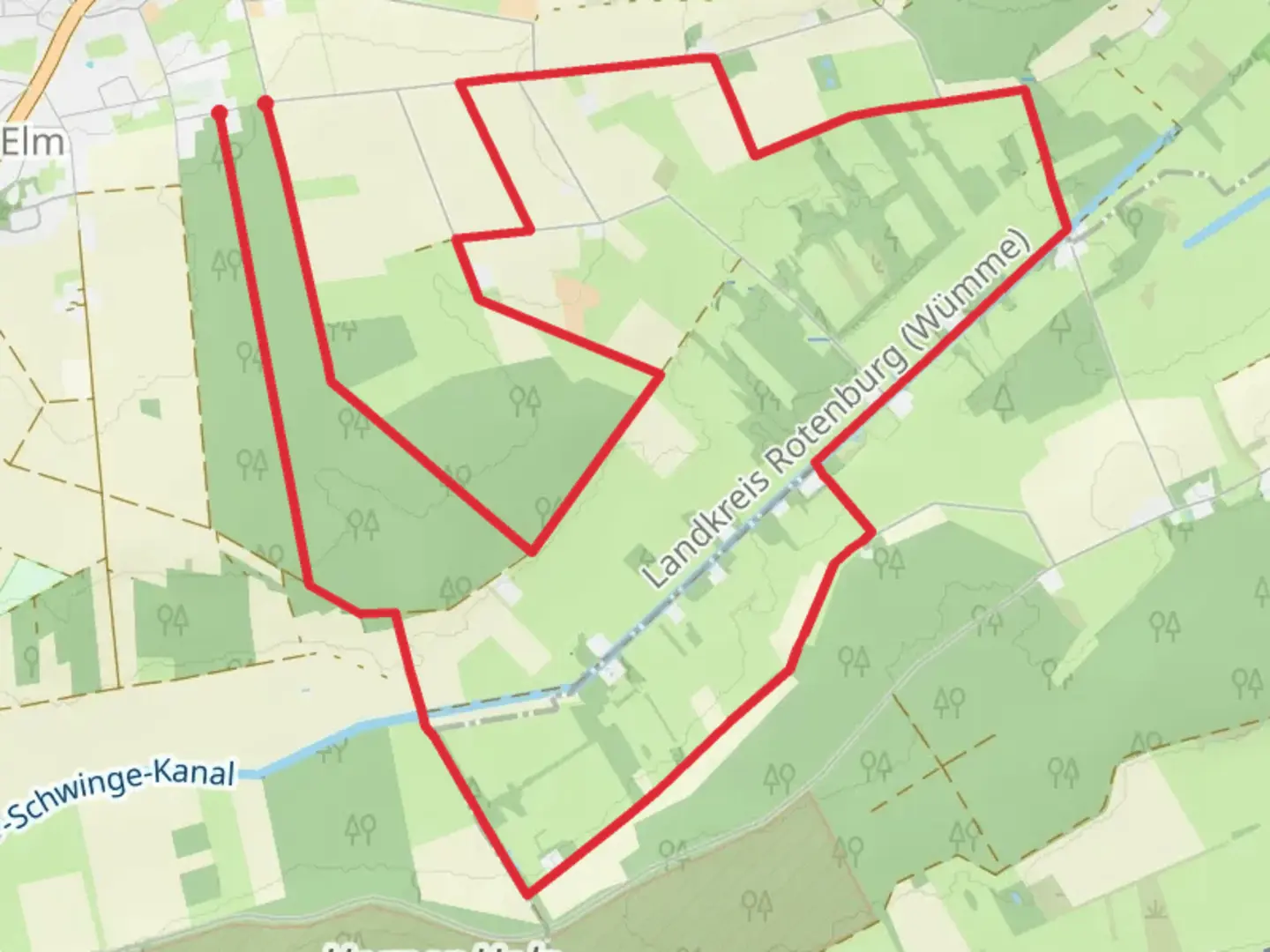 An image depicting the trail Nordpfad Hinterholz und Hohenmoor and its surrounding area.