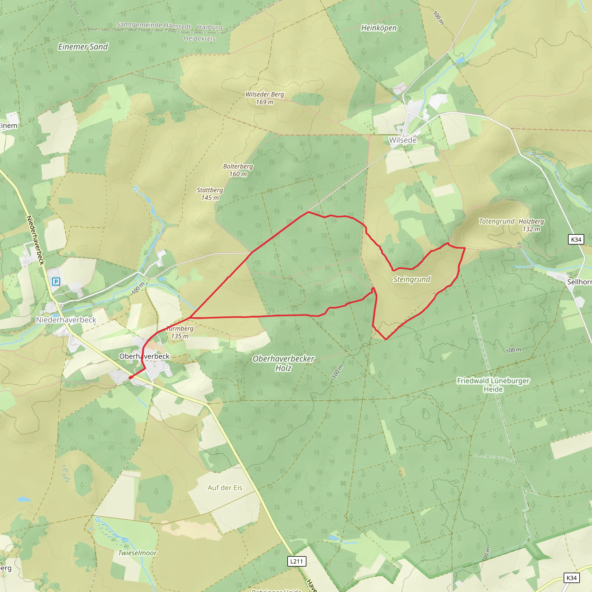 Heideschleife Wilseder Berg and Oberhaverbeck O3 mobile static map