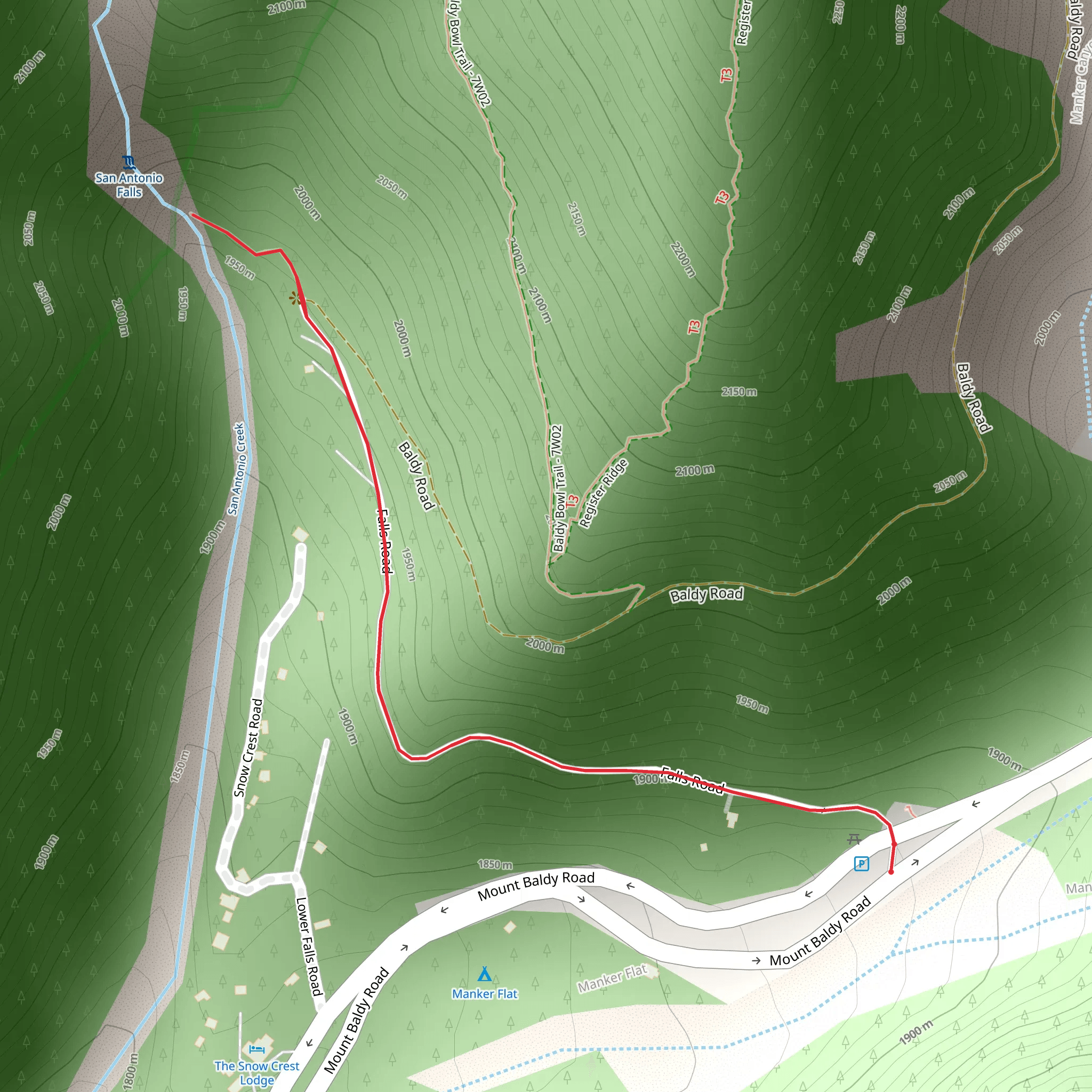San Antonio Falls and Creek mobile static map