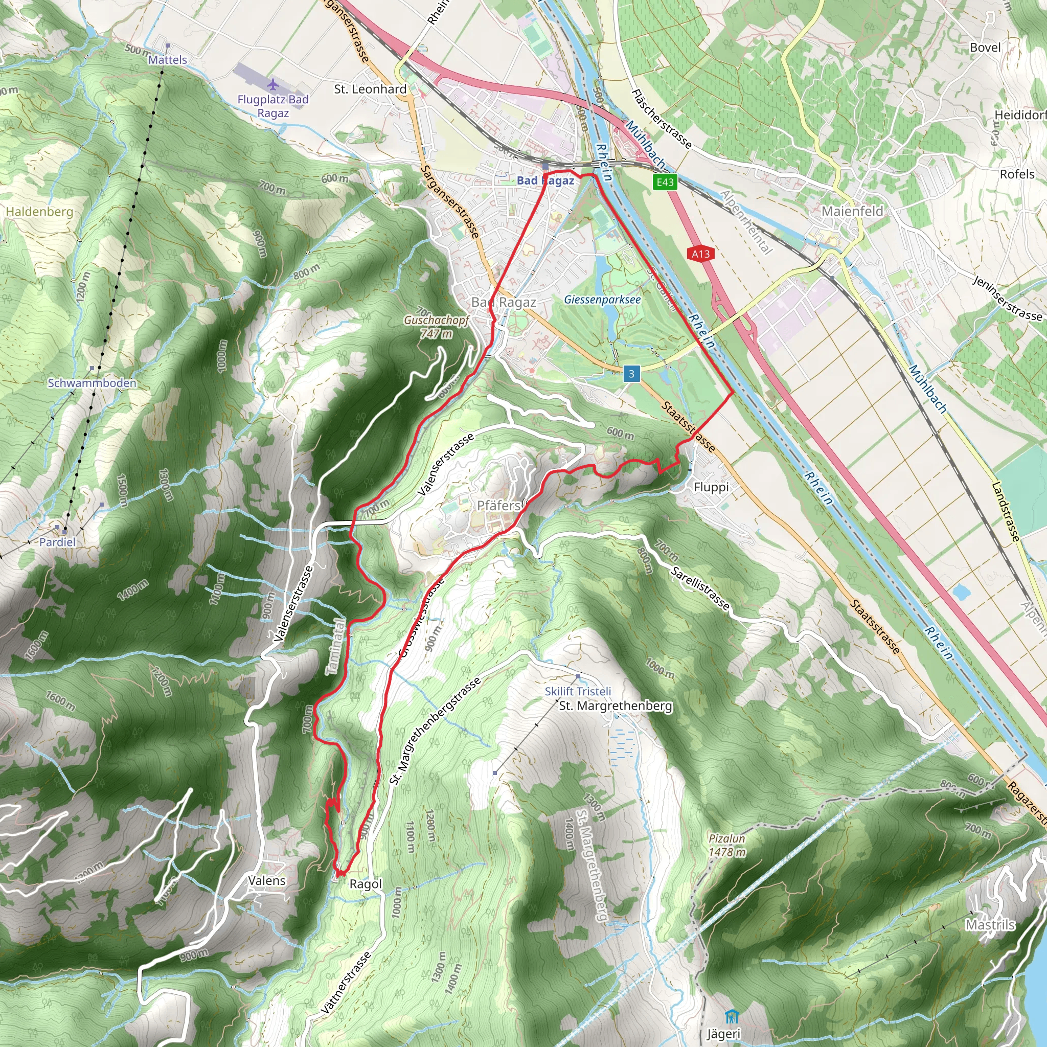 Taminaschlucht Rundweg mobile static map
