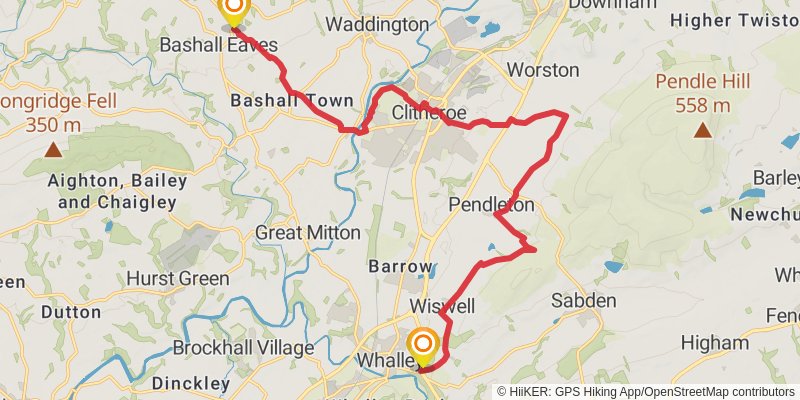Whalley to Waddington to Wiswell Wander Loop stage 2 Map