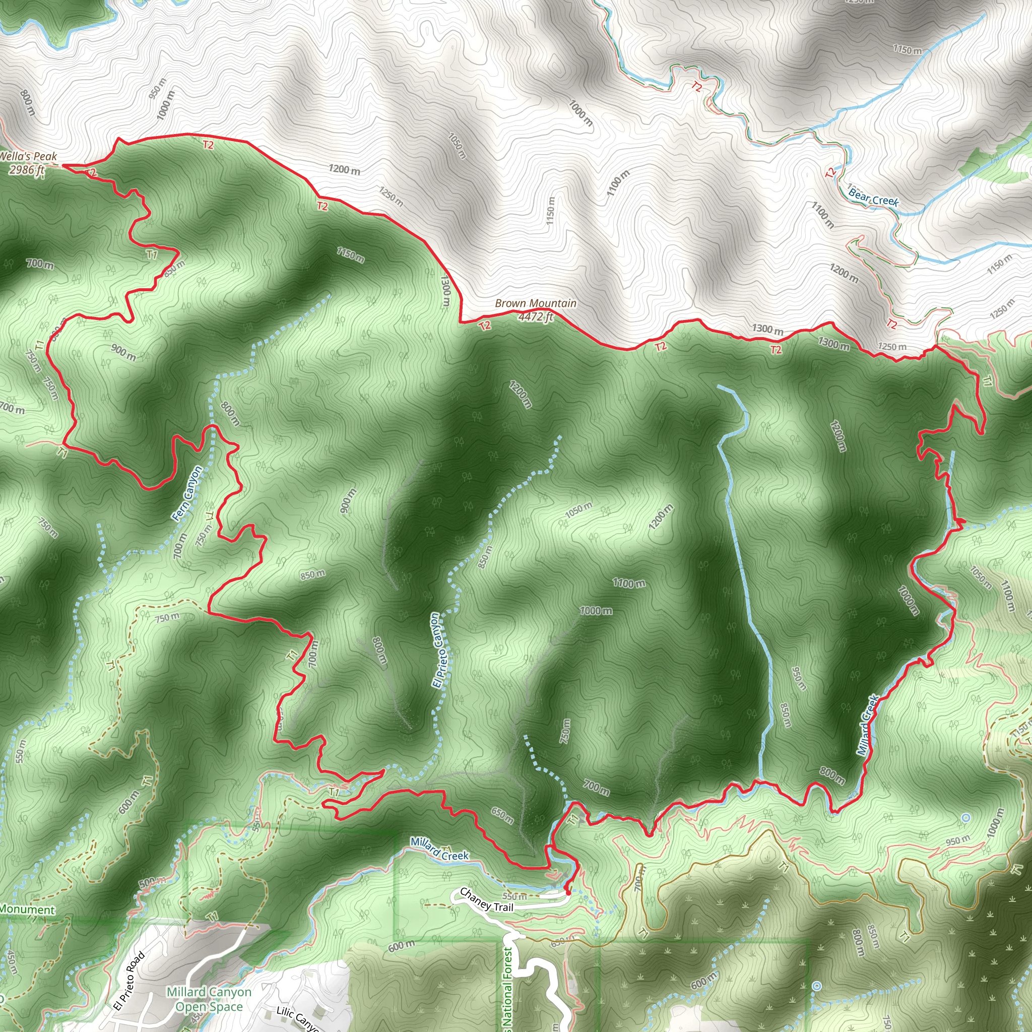 Millard Falls Trail, Tom Sloan Saddle and Brown Mountain Loop mobile static map