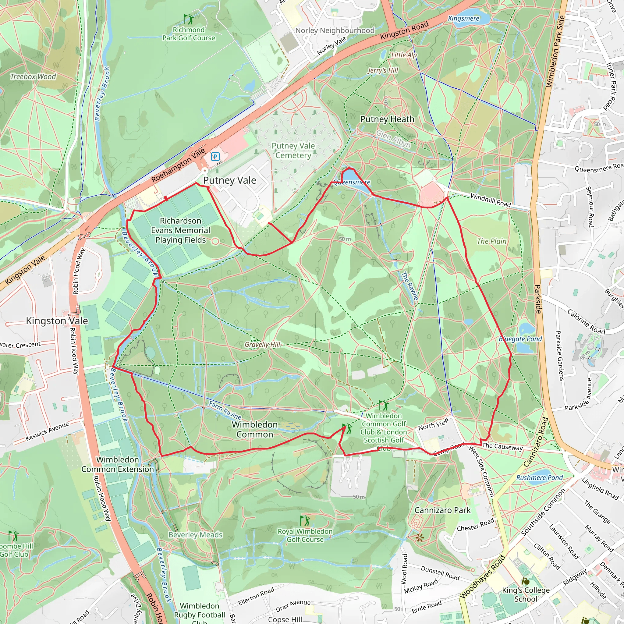 Wimbledon Common Circular Walk mobile static map