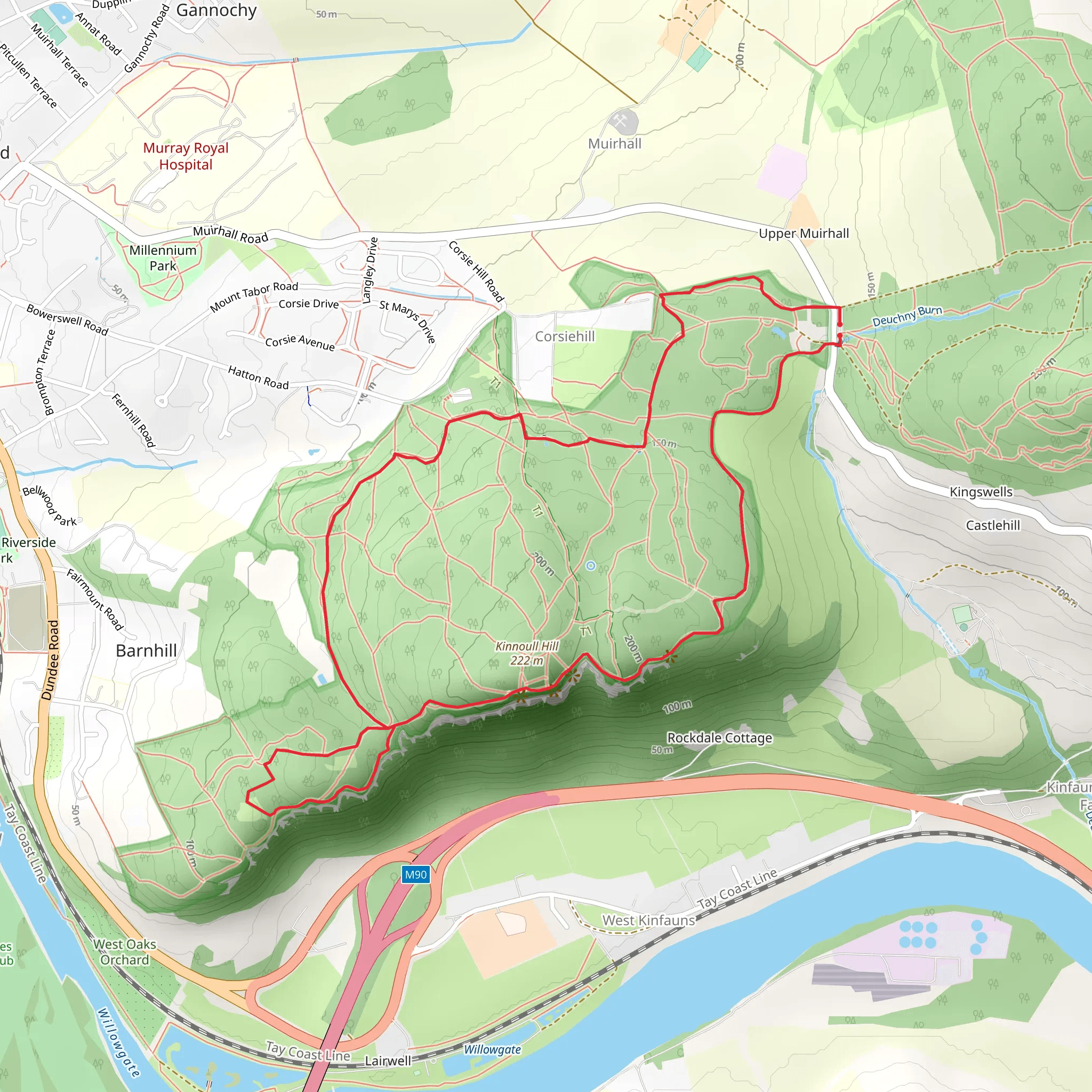 Kinnoull Hill Tower via Deuchny Loop Trail mobile static map
