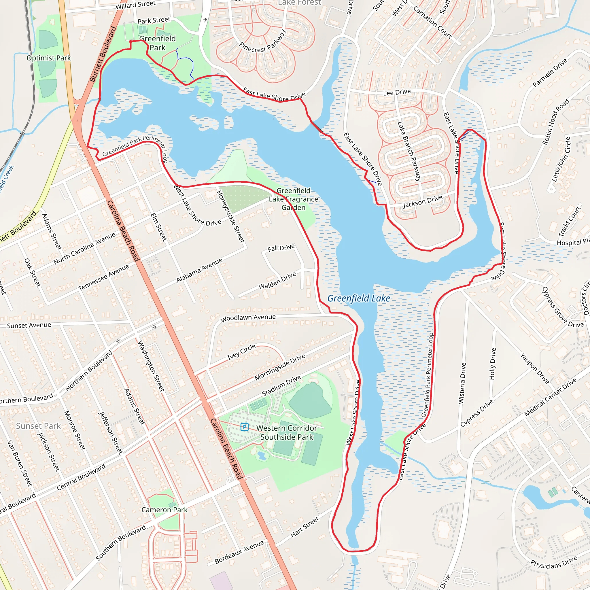 Greenfield Lake Loop mobile static map
