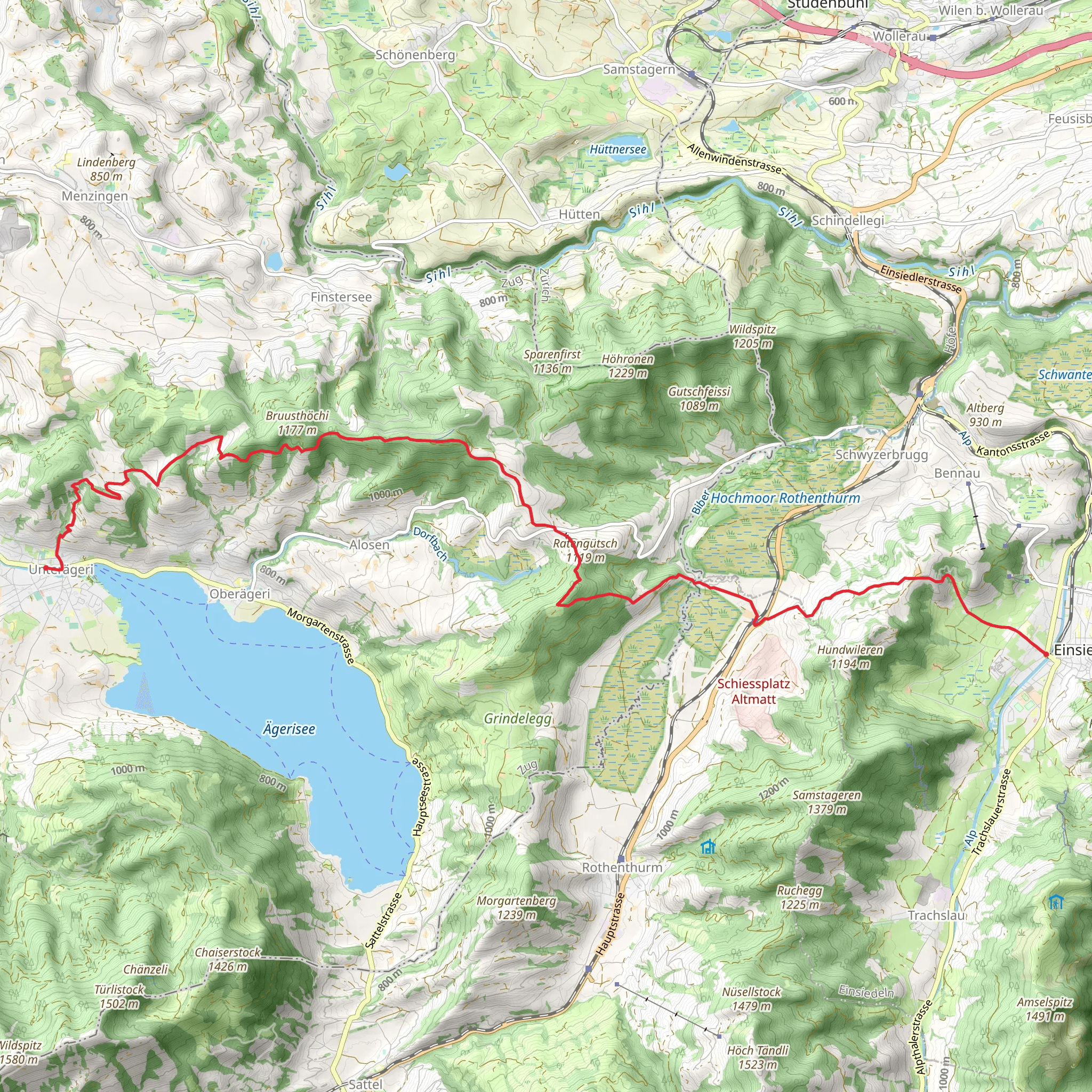 Alpenpanoramaweg Einsiedeln-Unterägeri mobile static map