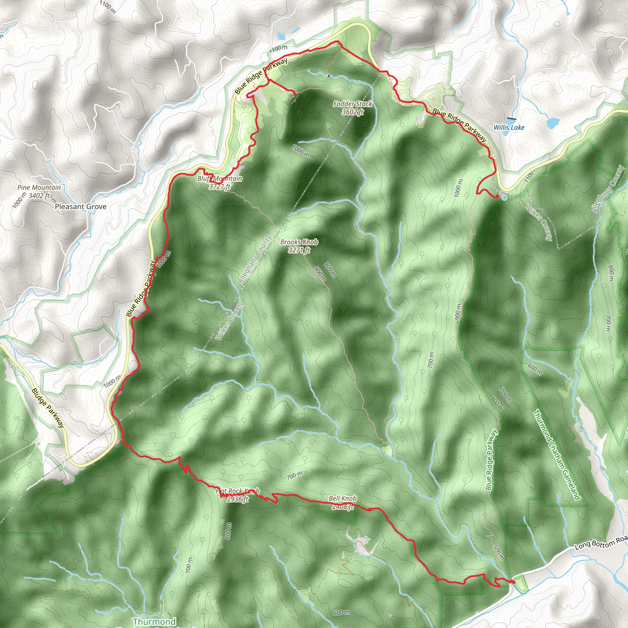 Bluff Mountain and Flat Rock Ridge Trail mobile static map
