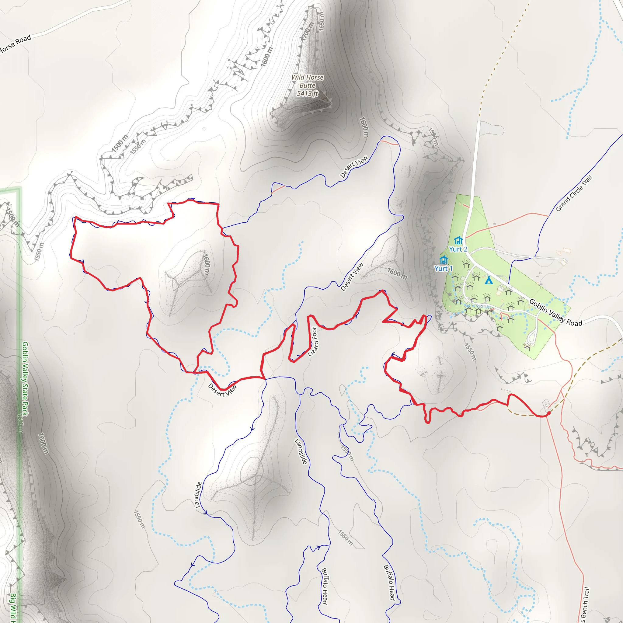 Lizard Foot, Desert View and Dark Side of the Moon Loop mobile static map