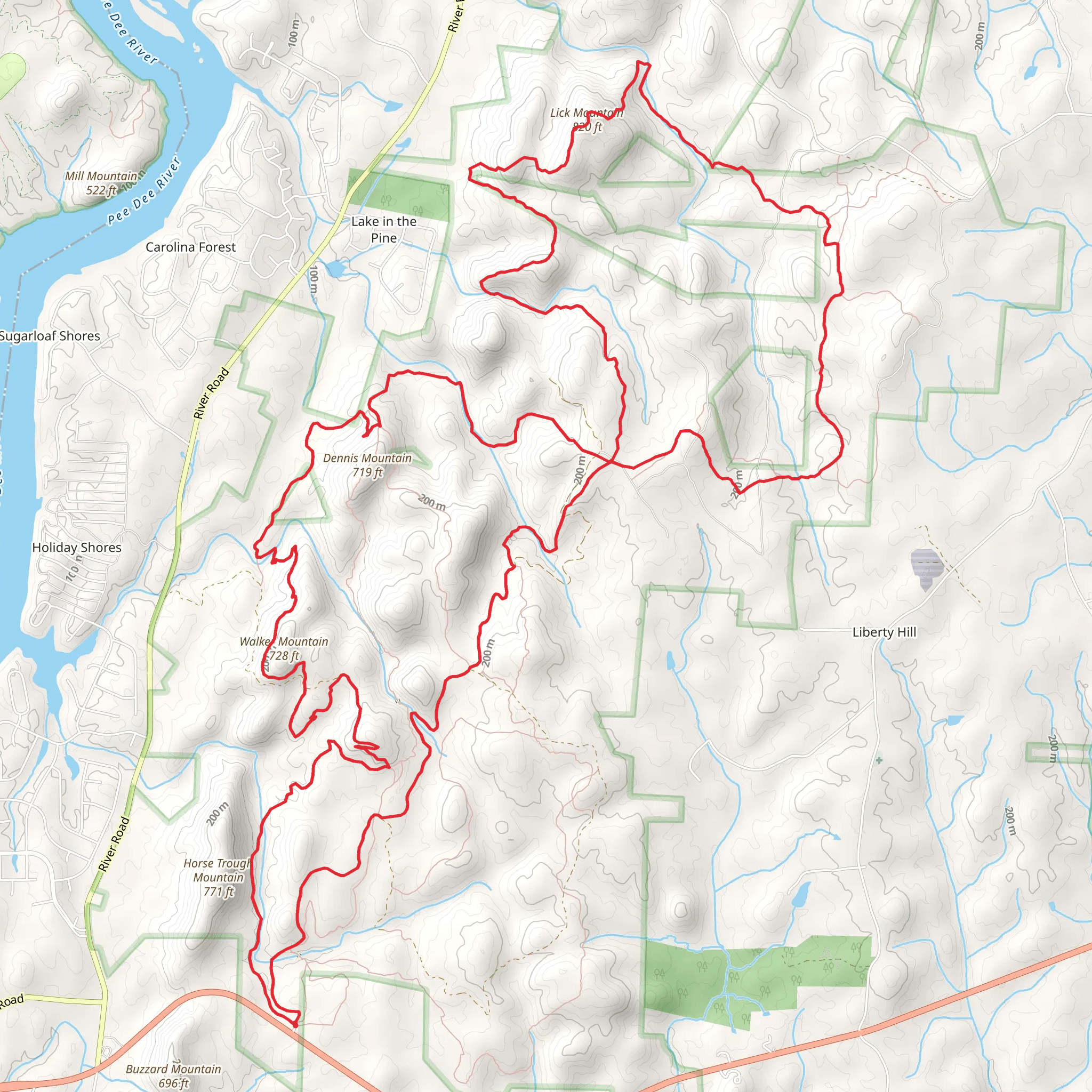Walker Mountain and Lick Mountain via Uwharrie Trail mobile static map