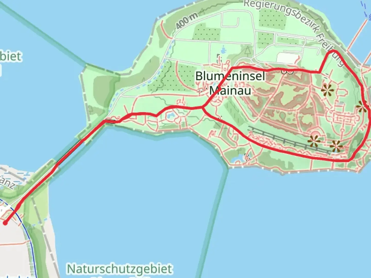An image depicting the trail Island Mainau Loop and its surrounding area.