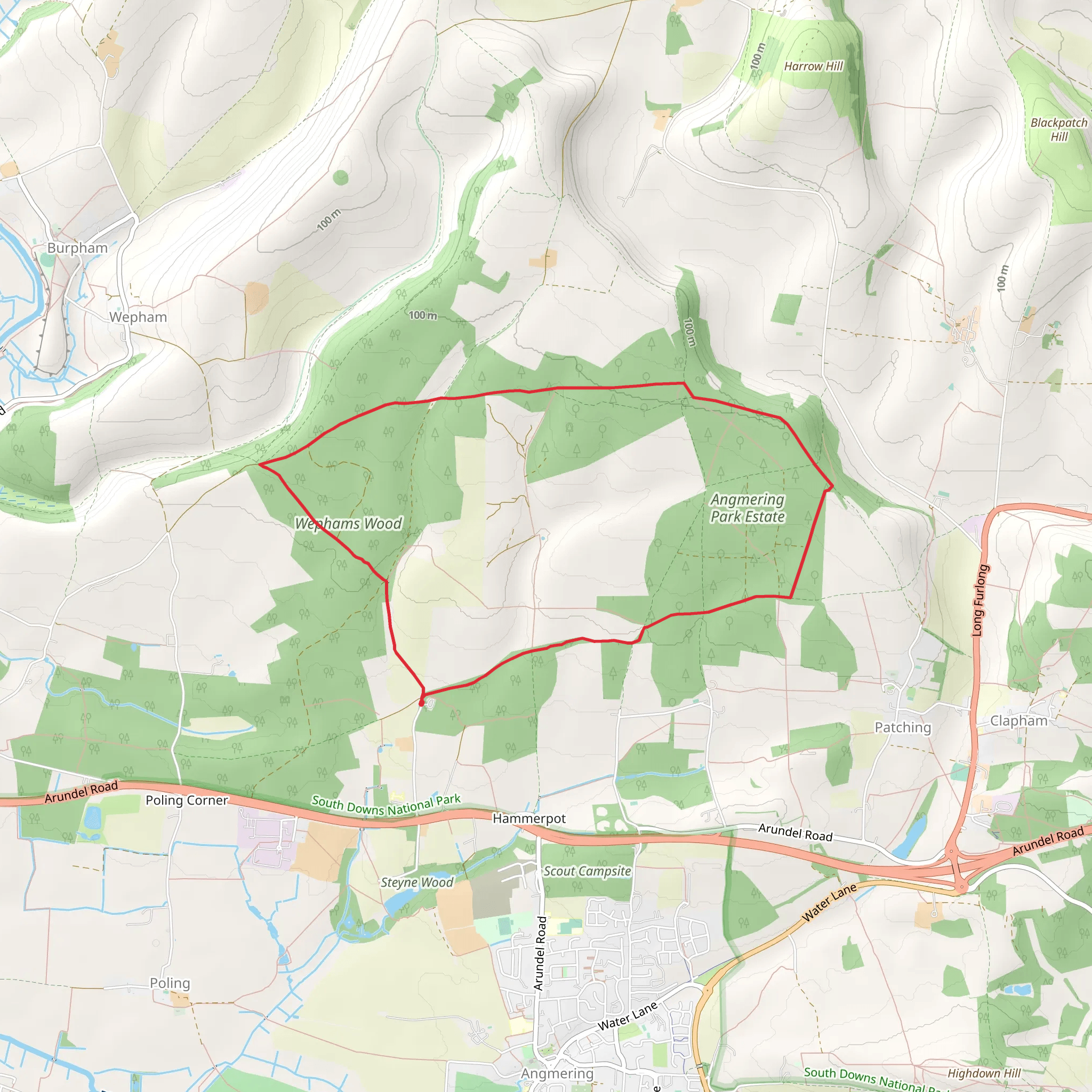 Angmering Park Estate Woods Loop mobile static map