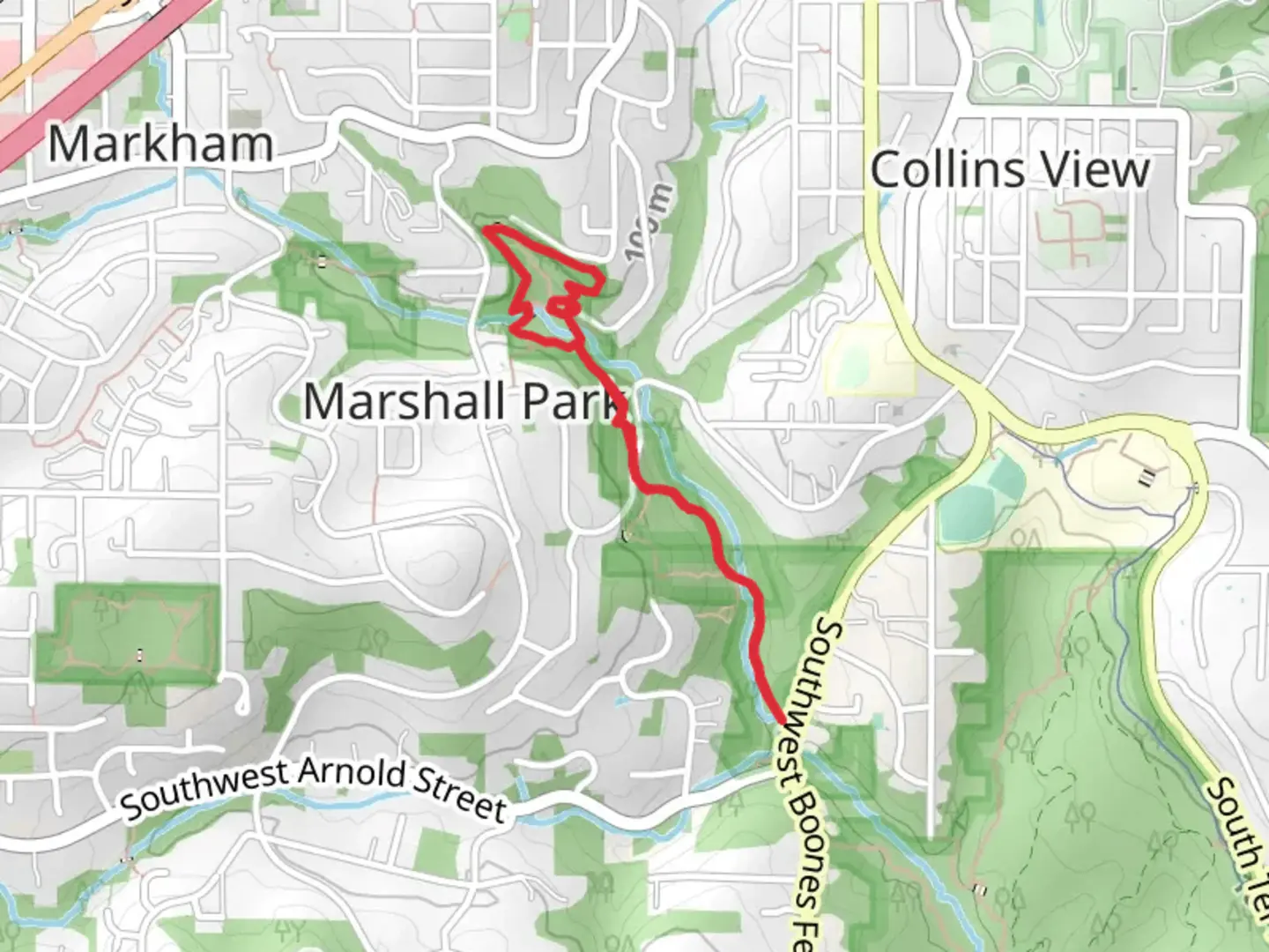 An image depicting the trail Marshall Park Loop and its surrounding area.