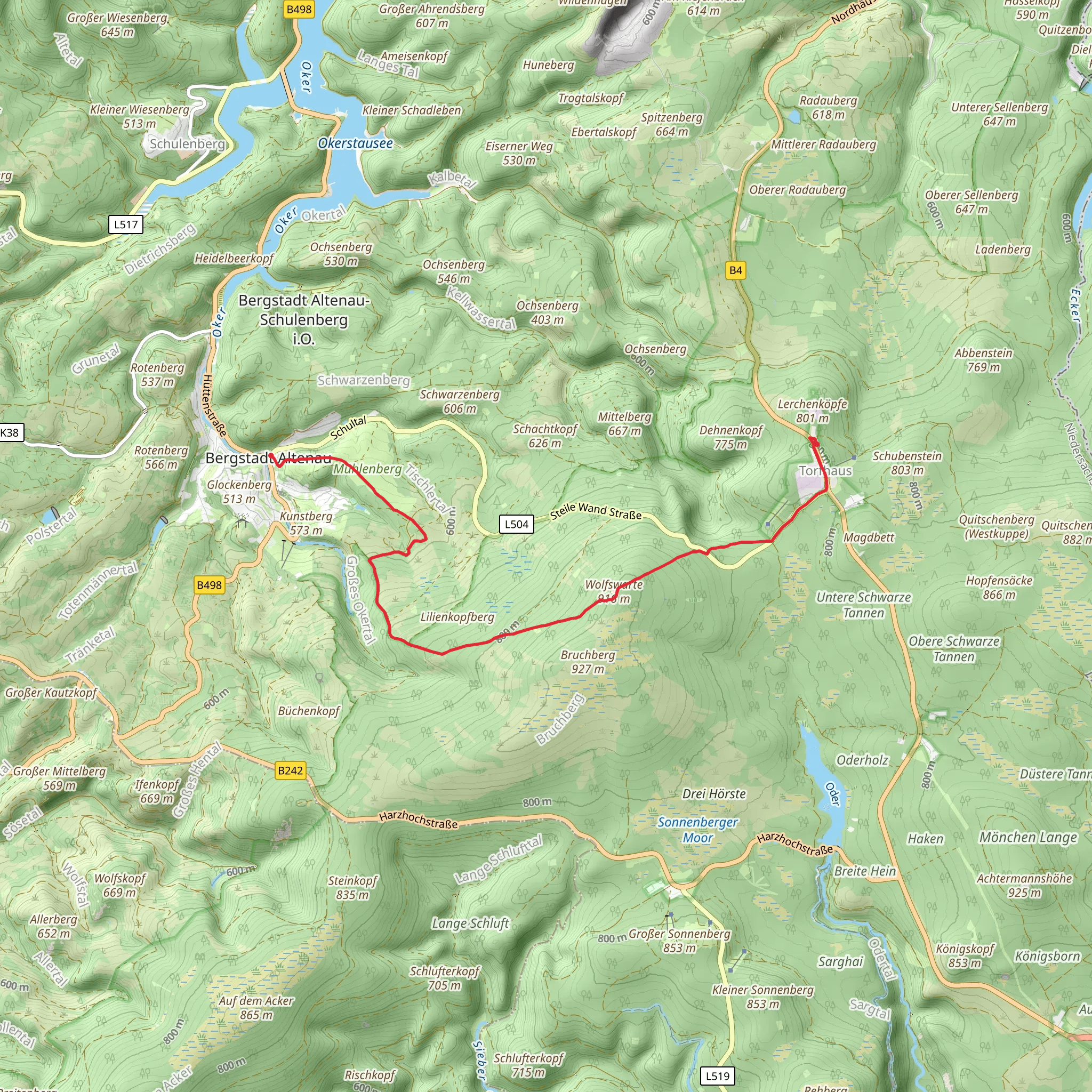 Torfhaus to Altenau Walk mobile static map