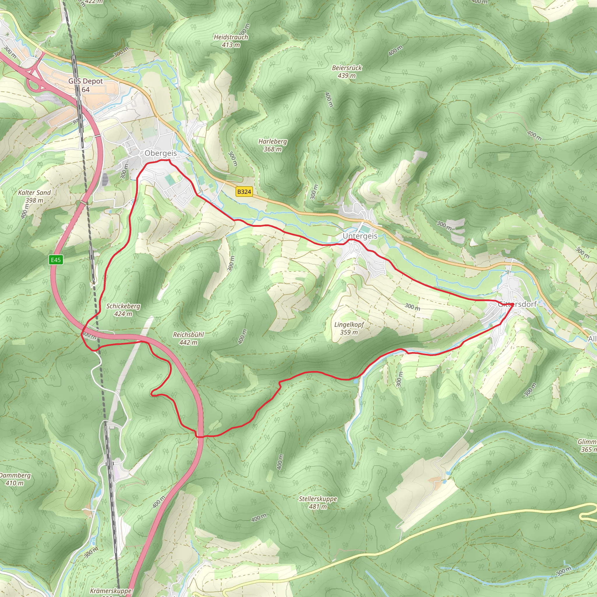 Gittersdorf to Obergeis Loop via Sandruck mobile static map