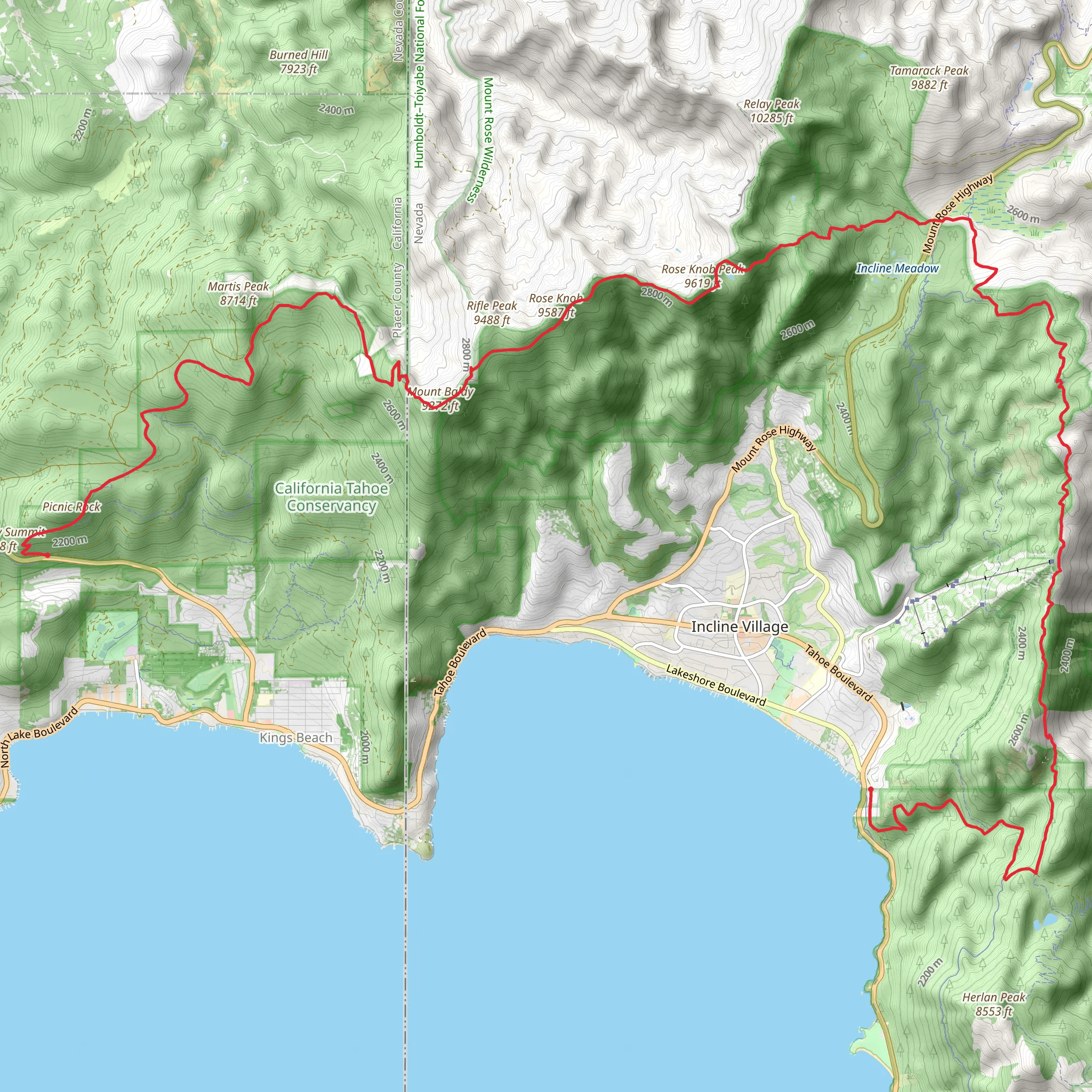 Tunnel Creek Road to Senator Paul J Lunardi Memorial Highway via Tahoe Rim Trail mobile static map