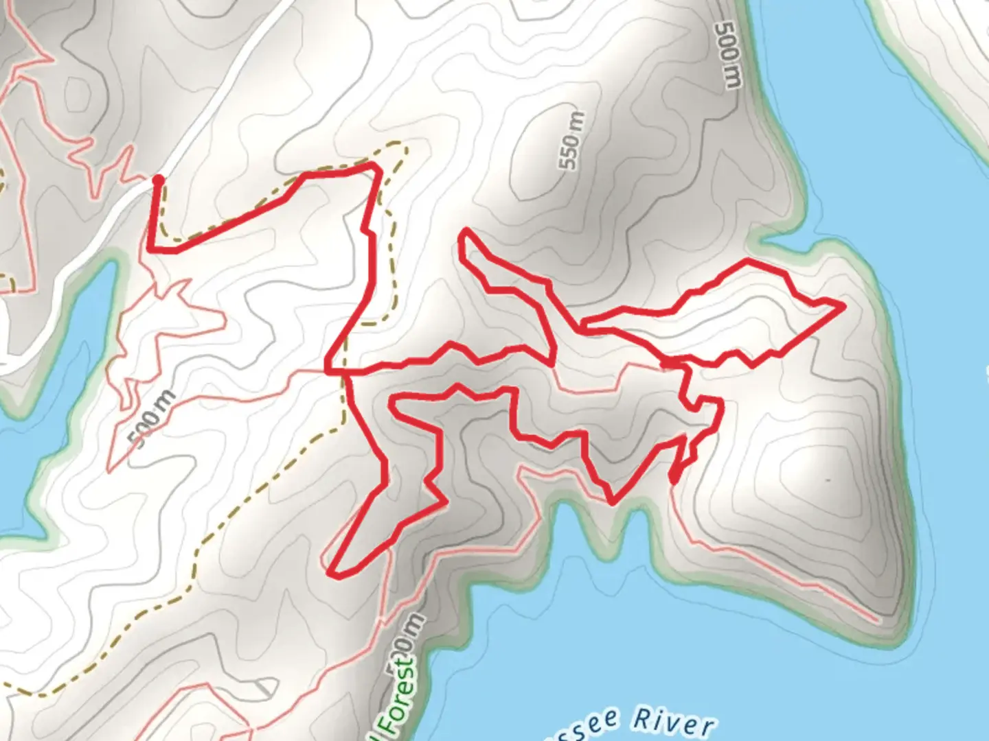 An image depicting the trail Farmer Top Overlook and Ramsey Bend North Loop and its surrounding area.