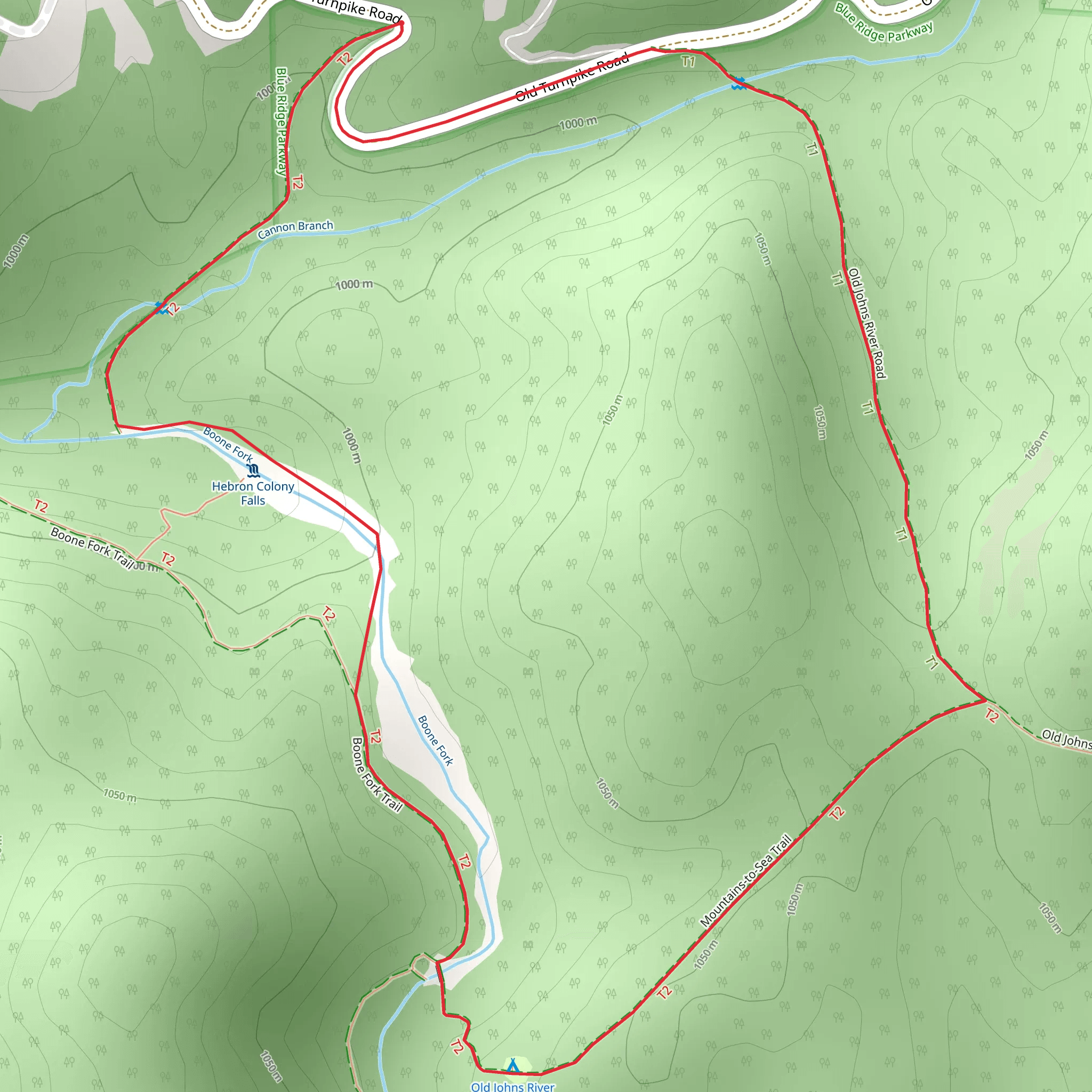 Old John's River Road and Mountains-to-Sea Loop Trail mobile static map