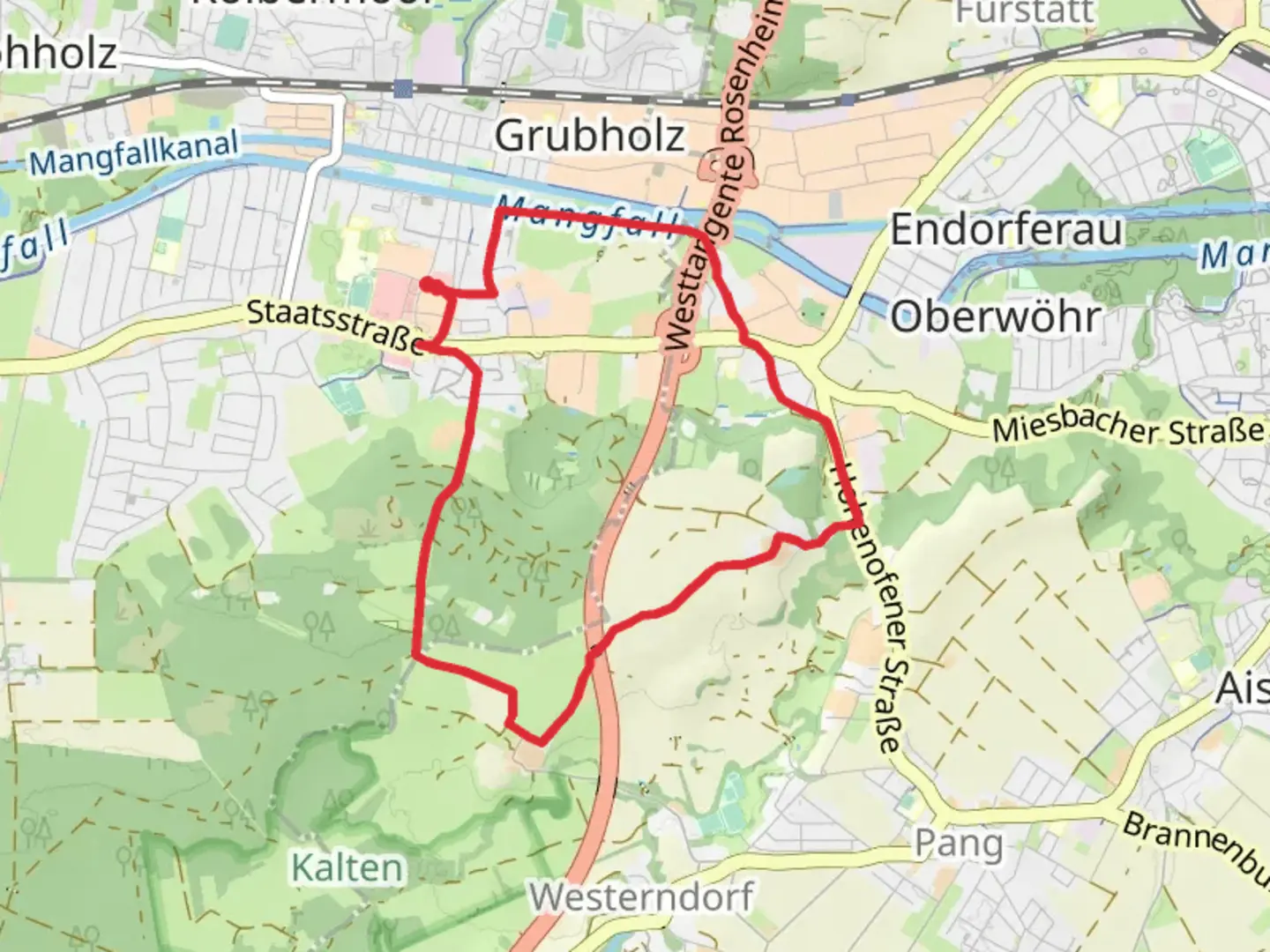 An image depicting the trail Mitterhart Loop and its surrounding area.