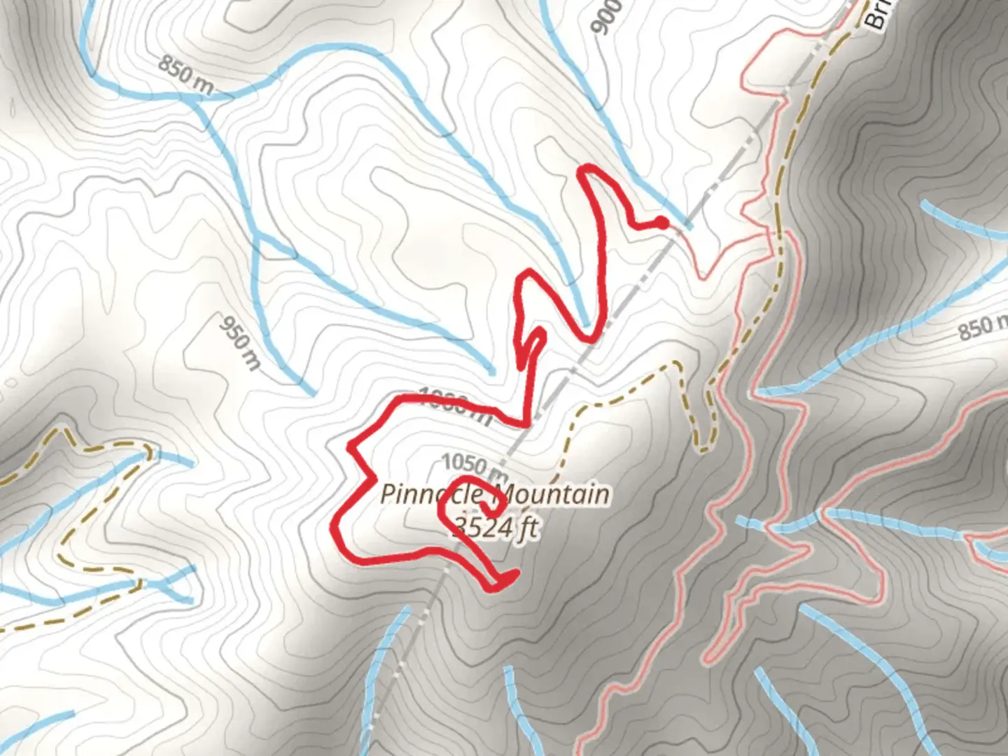 An image depicting the trail Buffalo Mountain via Pinnacle Mountain Fire Tower Trail and its surrounding area.
