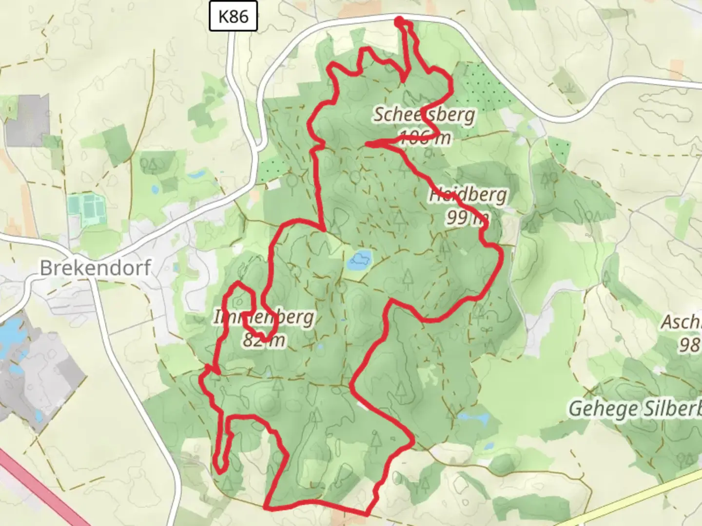 An image depicting the trail Scheelsberg, Heigberg and Immenberg via Foerster Mertens Trail Huetti Trail blau and its surrounding area.