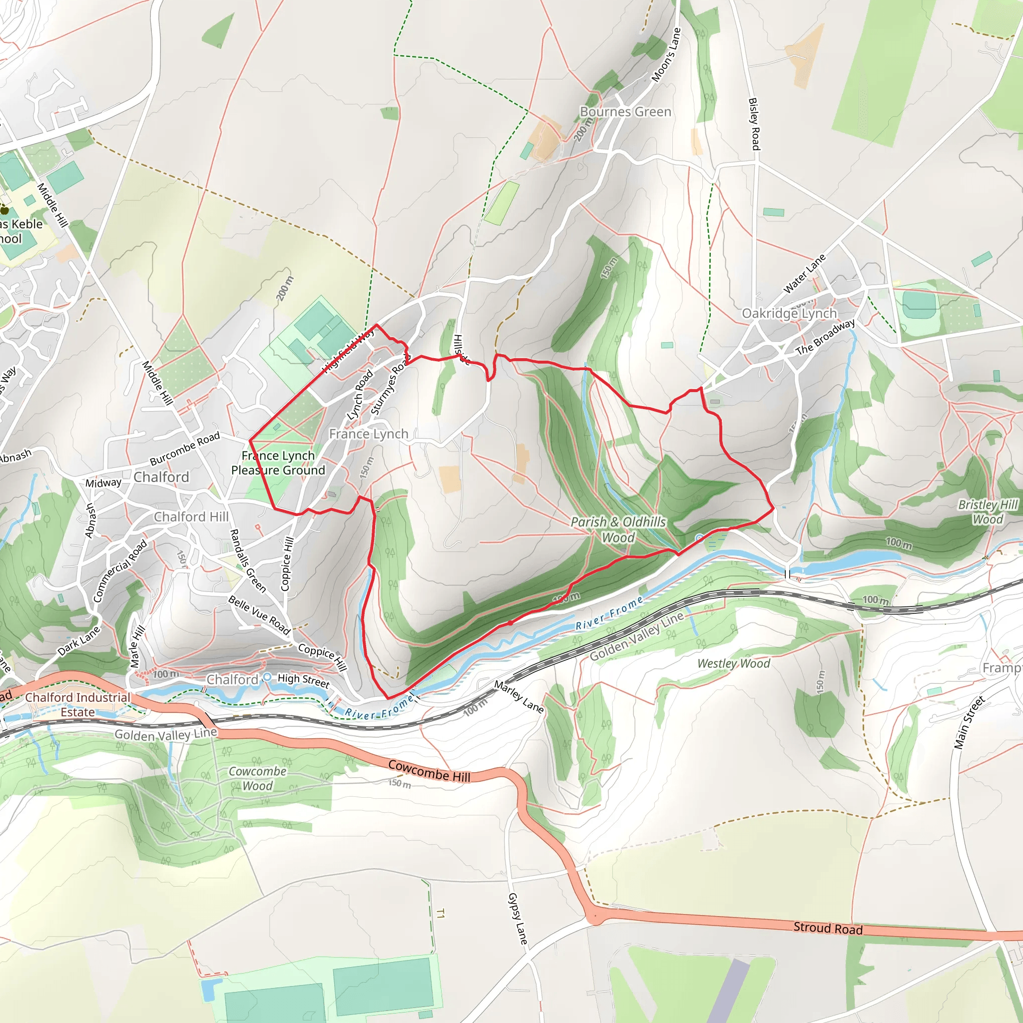 Parish and Oldhills Wood and France Lynch Pleasure Ground Loop mobile static map