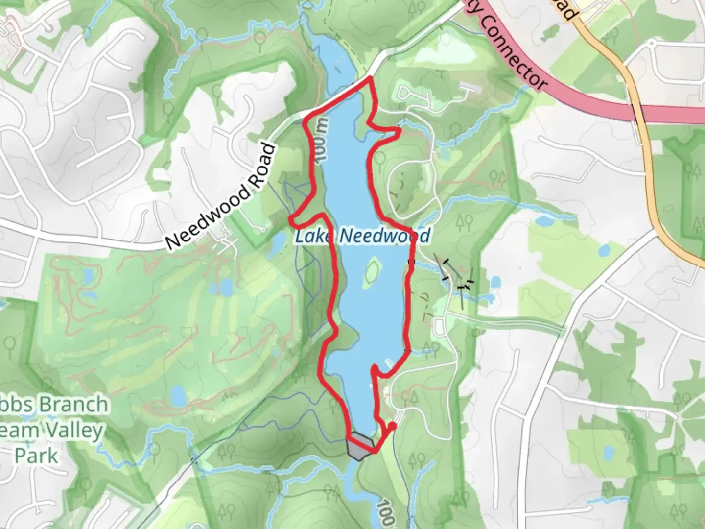 An image depicting the trail Lake Needwood Loop and its surrounding area.