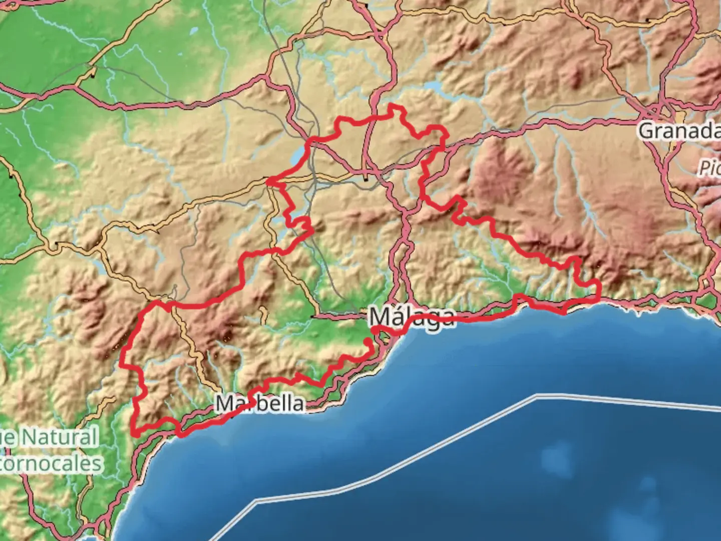 An image depicting the trail GR 249 Gran Senda de Málaga and its surrounding area.