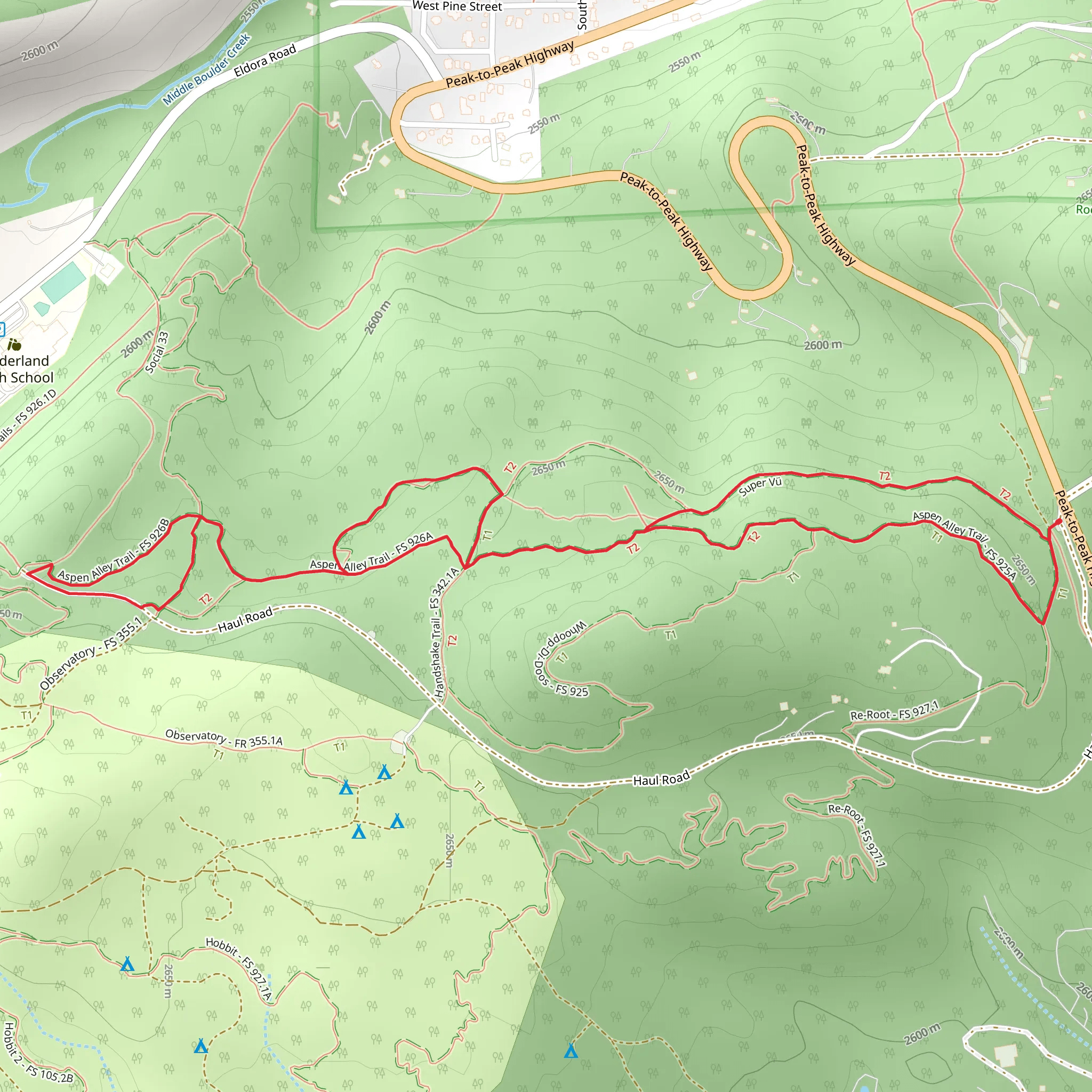 Aspen Alley and Handshake Loop Trail mobile static map