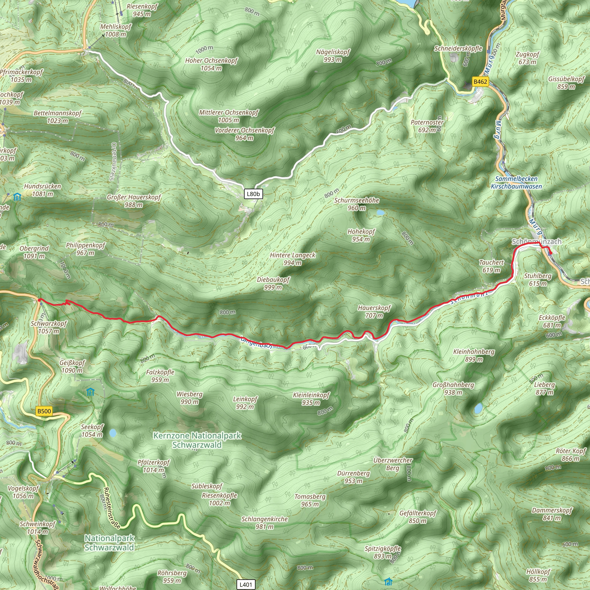 Schönmünzach to Seibelseckle via Hinterer Seebach - Floesserweg mobile static map