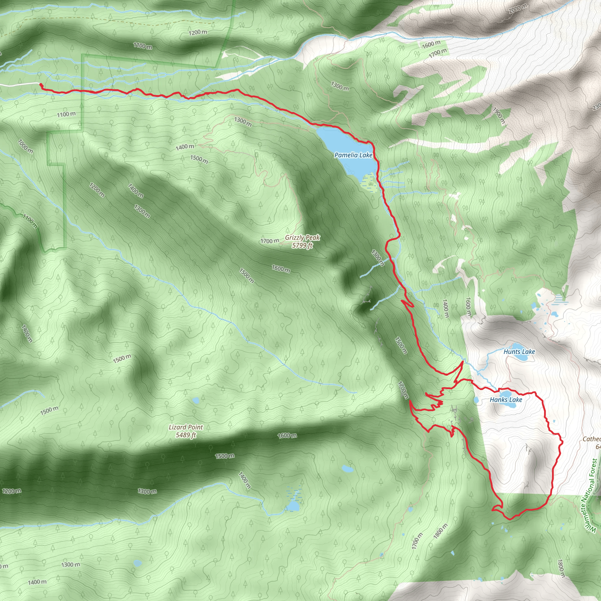 Pamelia Lake and Hunts Lake Loop via Pamelia Lake Trail mobile static map